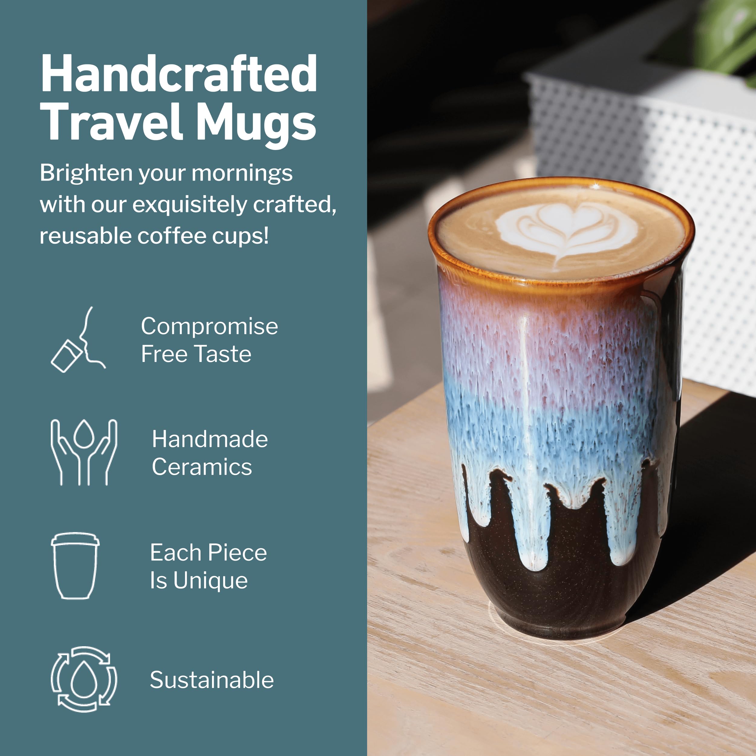 NOVA CERAMICS Coffee Tumbler - Travel Mug - On the Go Coffee Mug - Microwave & Dishwasher Safe Green Coffee Tumbler - Gifts For