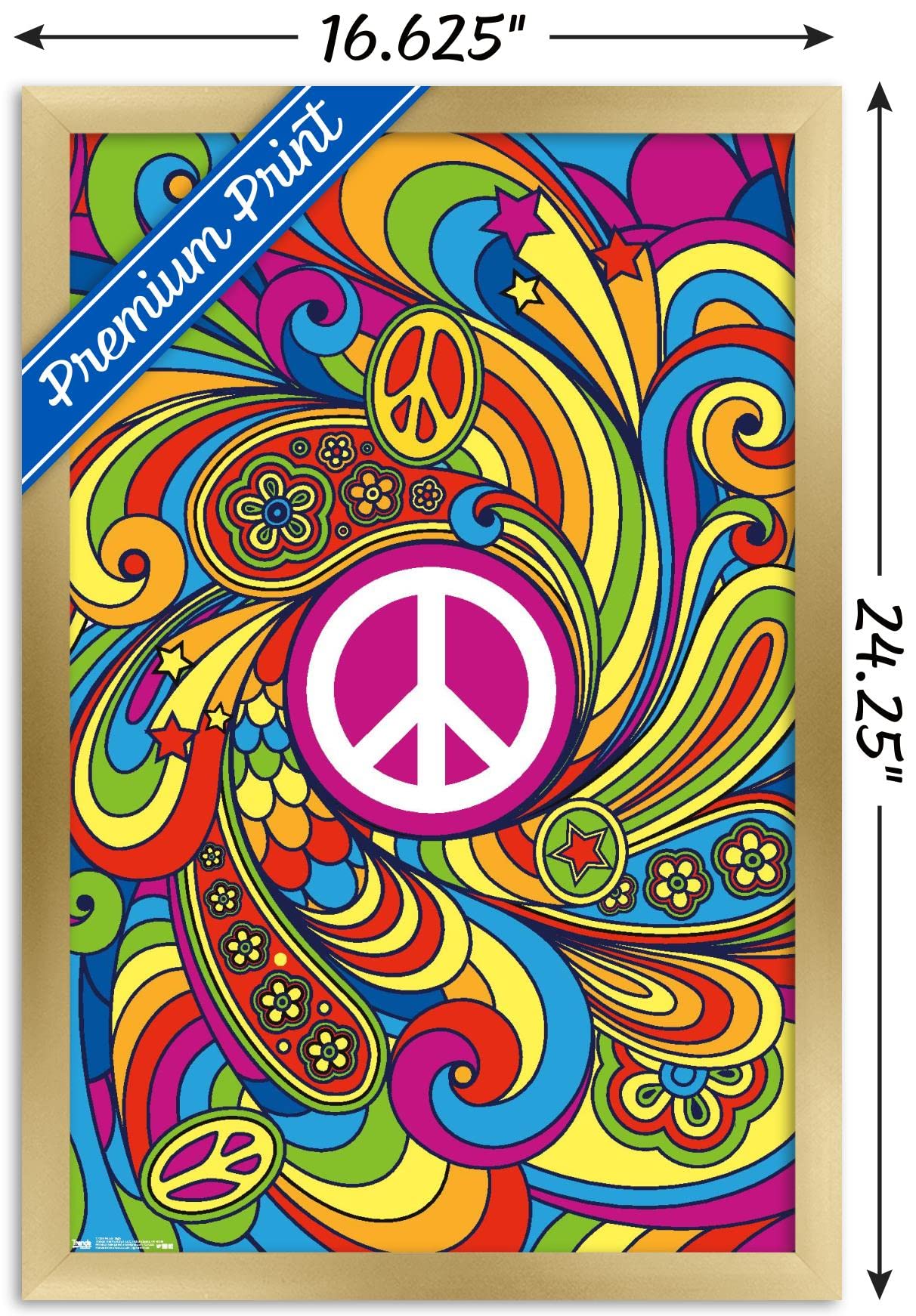 Trends International Peace Sign Wall Poster, 14.725'' X 22.375'', Gold Framed Version