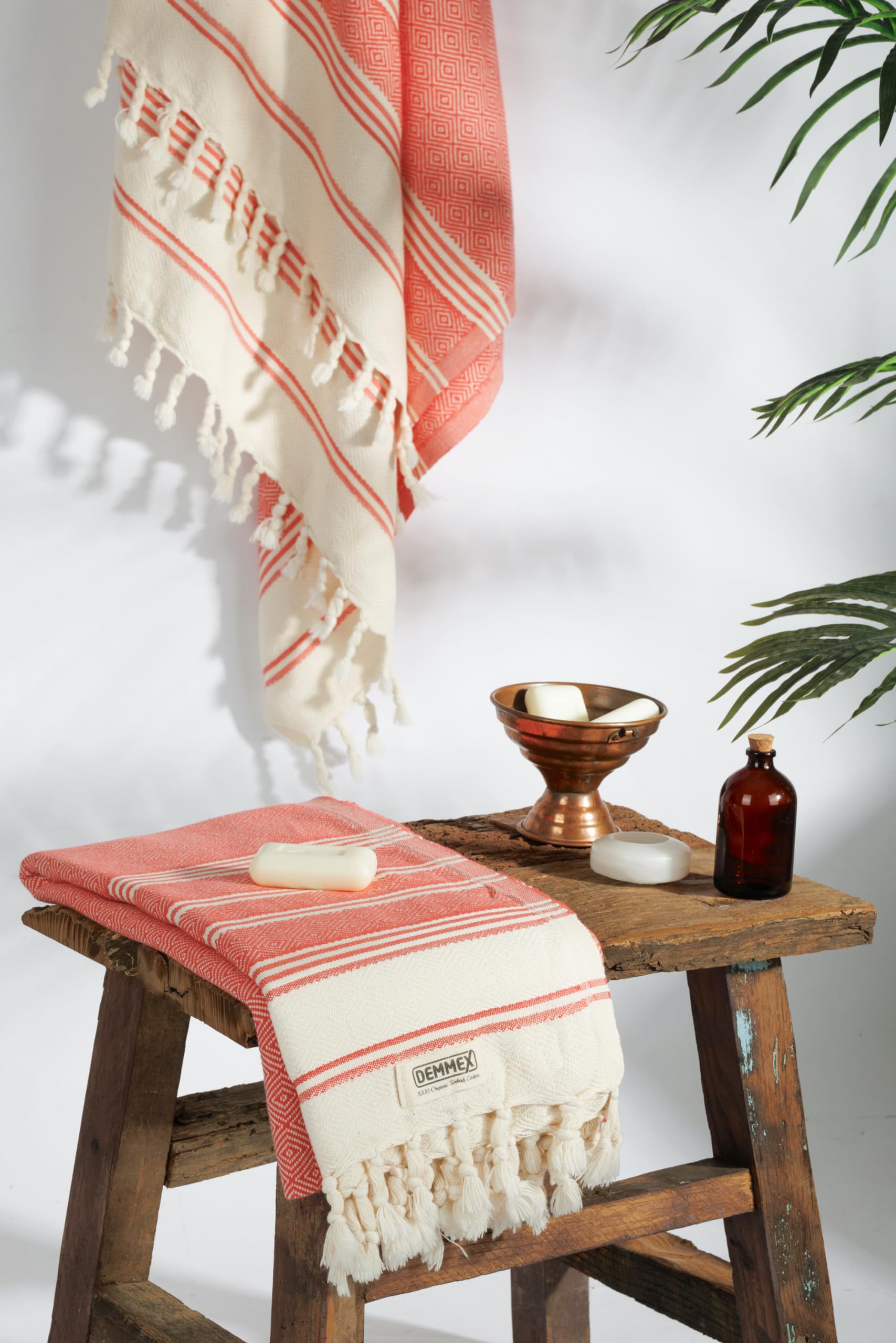 Demmex Certified Organic Turkish Cotton Beach And Bath Towel, Peshtemal Towel Blanket, Prewashed, Diamond Weave, 71X36 Inches (C