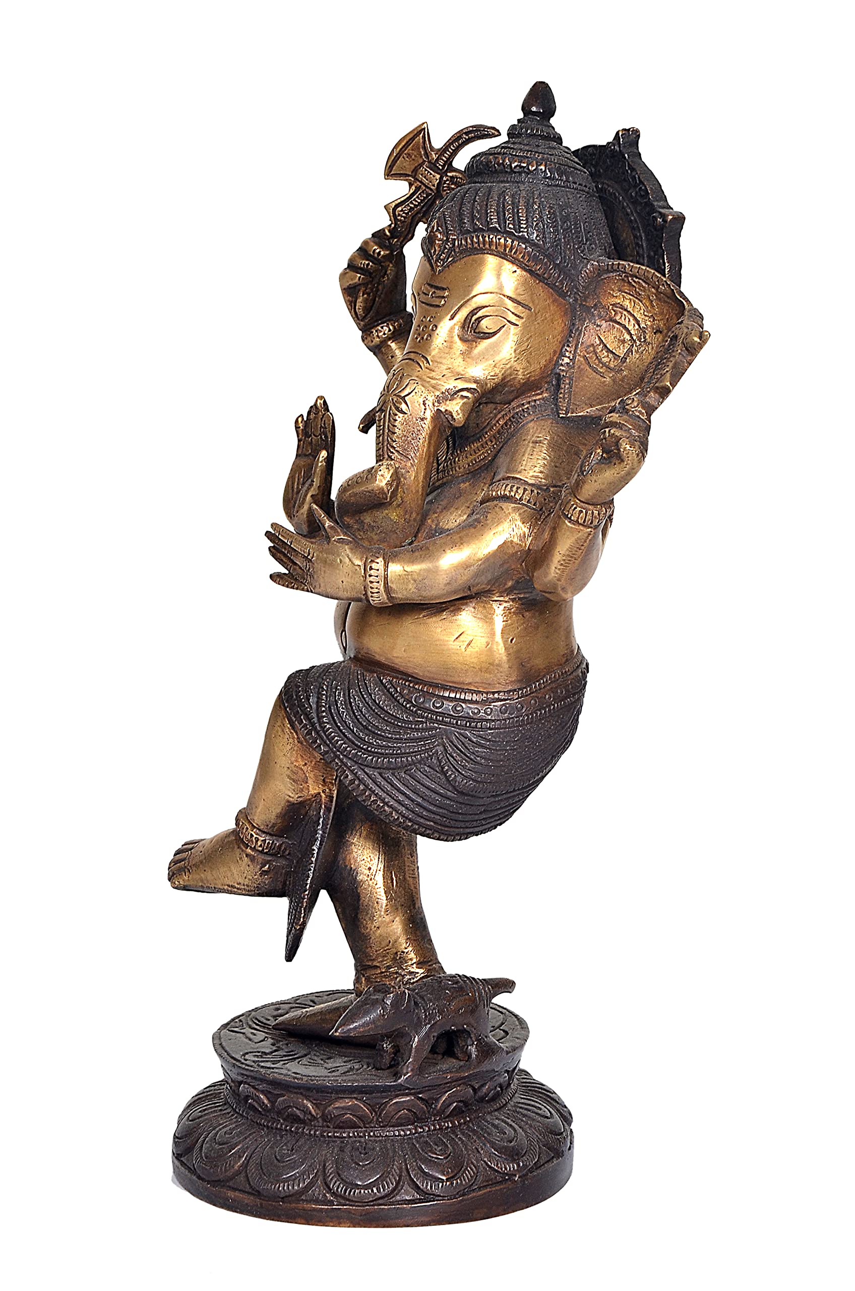 Aona Brass Dancing Ganesha Idol Figurine Ganesha Sculpture Showpiece Decorative, Item Height 12 Inch
