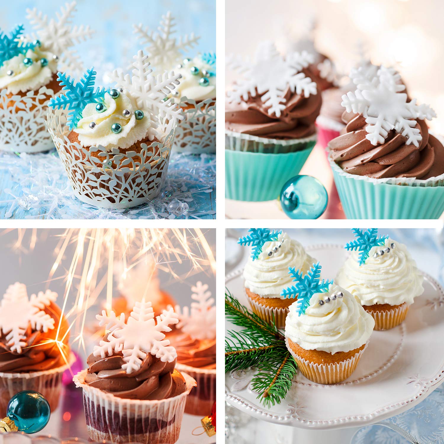 Boao 2 Pieces Snowflake Silicone Mold Christmas Snowflake Chocolate Candy Fondant Mold Silicone Baking Dessert Mold For Cake Cup