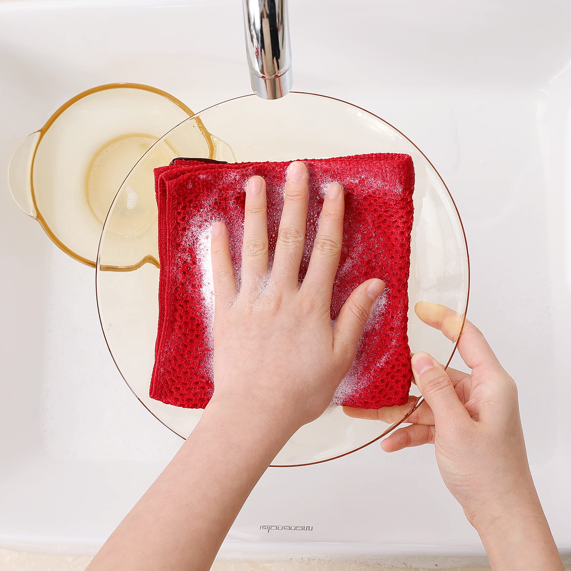 Homaxy 100% Cotton Waffle Weave Kitchen Dish Cloths, Ultra Soft Absorbent Quick Drying Dish Towels, 12 X 12 Inches, 6-Pack, Red