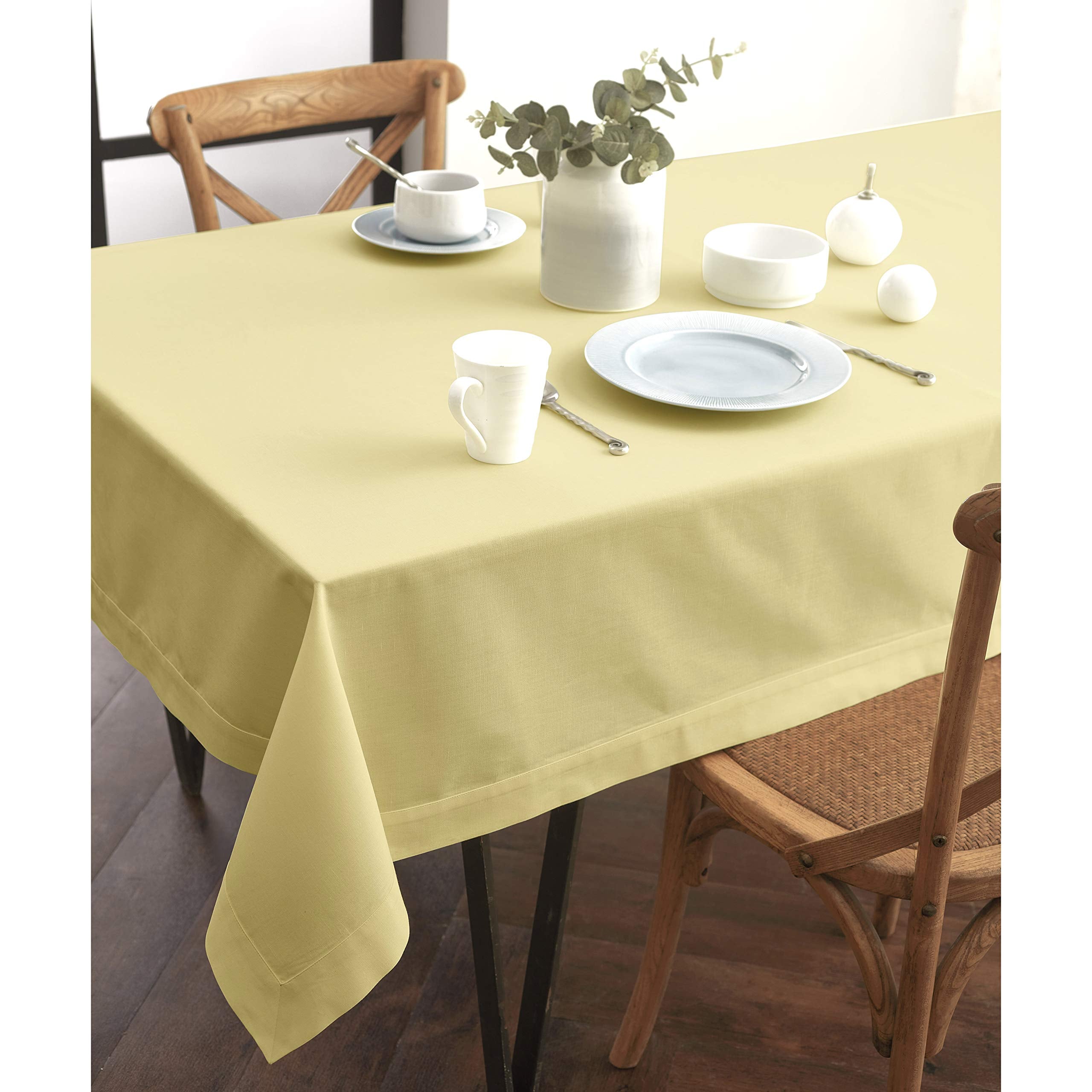 Solino Home Yellow Tablecloth 120'' L X 60'' W Inch - Dru Cotton Linen Table Cloth For Rectangle Tables - Machine Washable Table