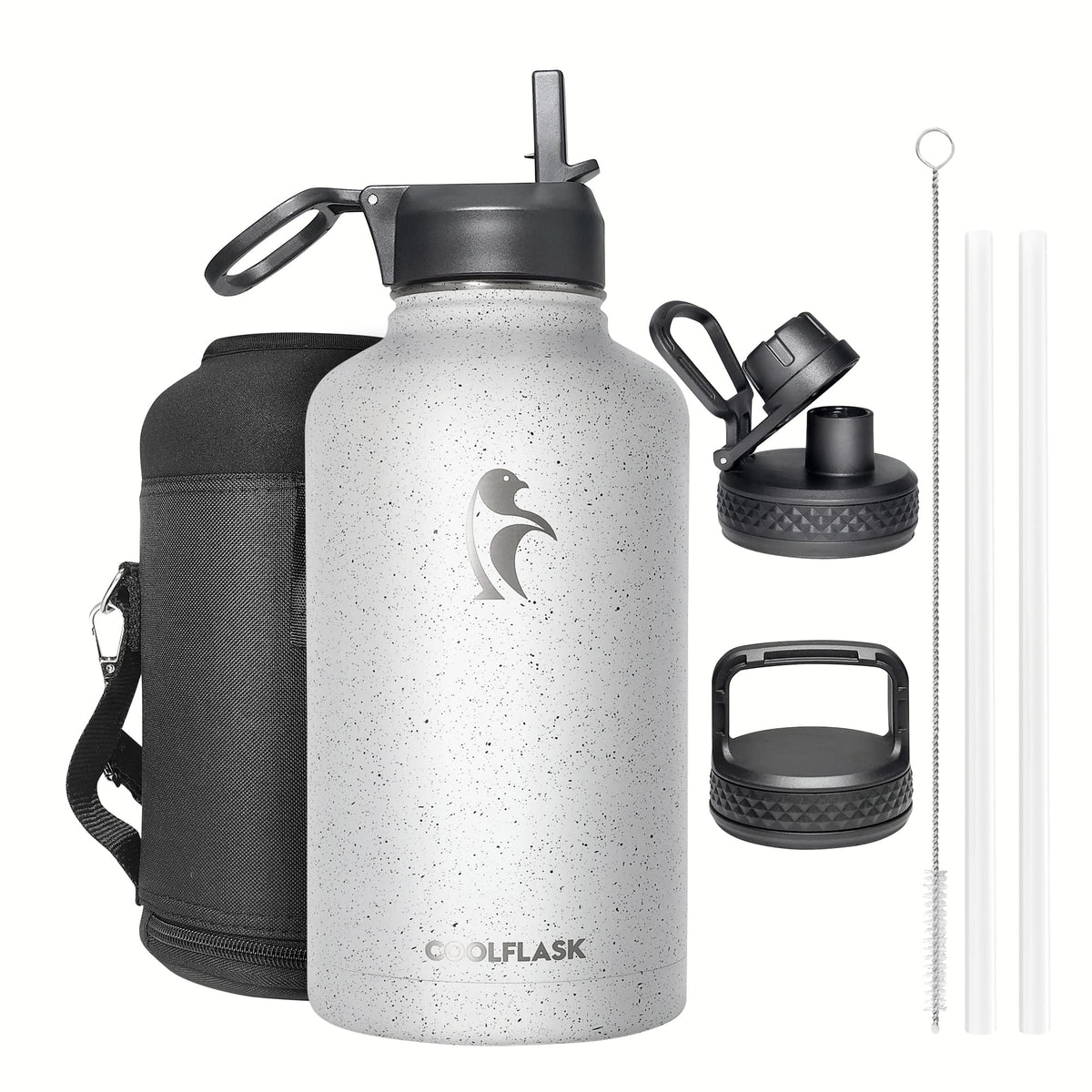 Coolflask Half Gallon Water Bottle Insulated With Straw&3 Lids, 64 Oz Water Jug Galaxy Large Metal Stainless Steel Flask For Gym