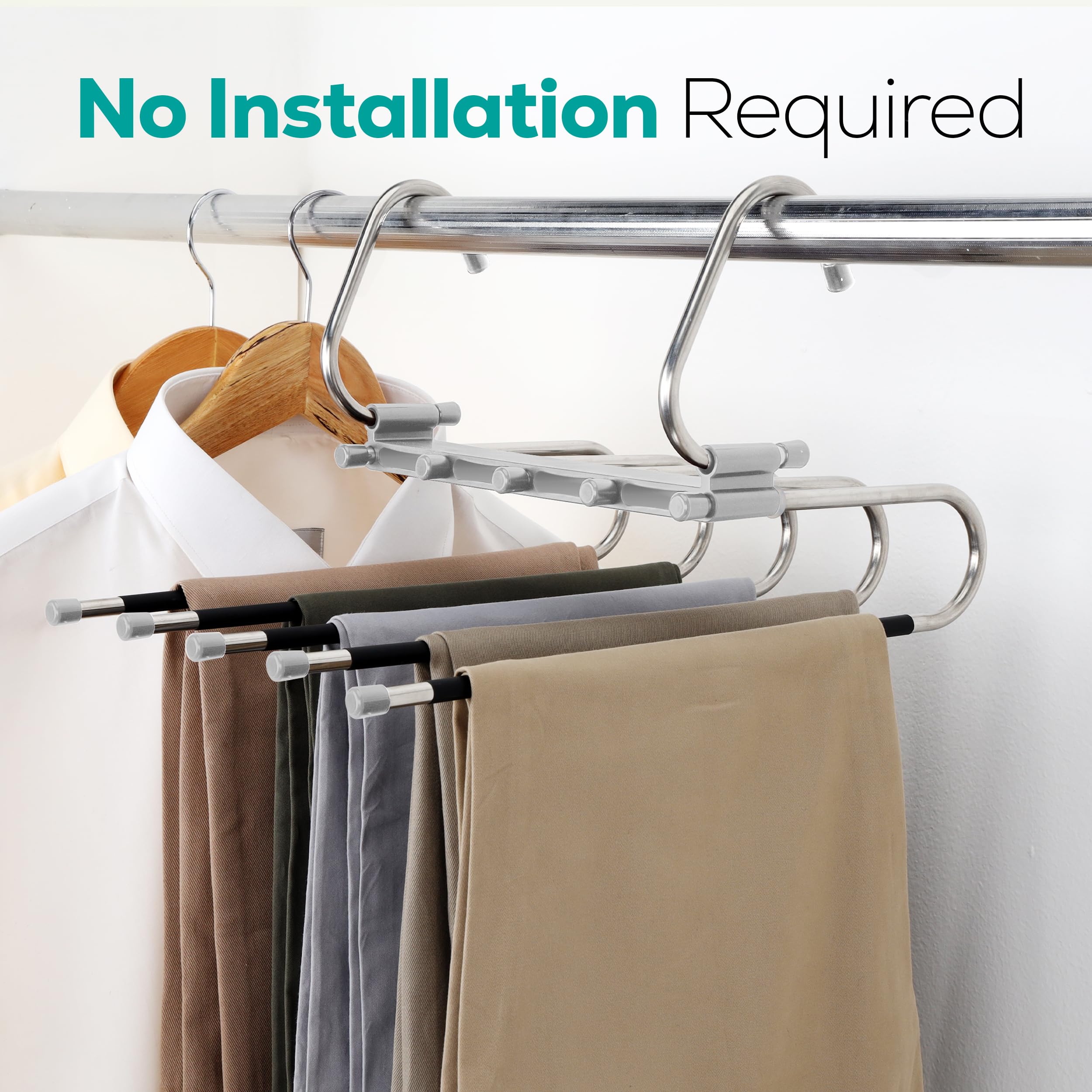 Utopia Home Pants Hangers Space Saving 2 Pack - Clothes Hanger With S-Type Stainless Steel Hook & Anti-Slip Design - Closet Orga