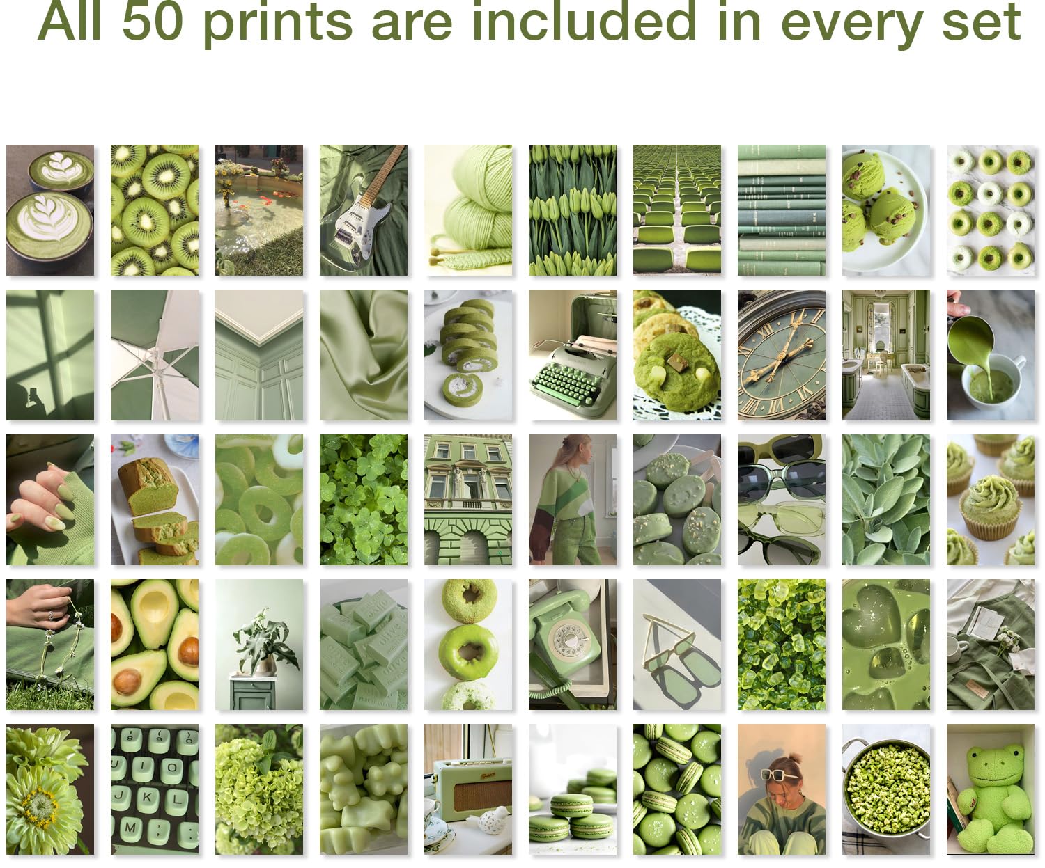Y2K Boo Matcha Green Wall Collage Kit - 50 Aesthetic Posters For Room Decor, Perfect For Dorms And Bedrooms, Trendy Green Wall A