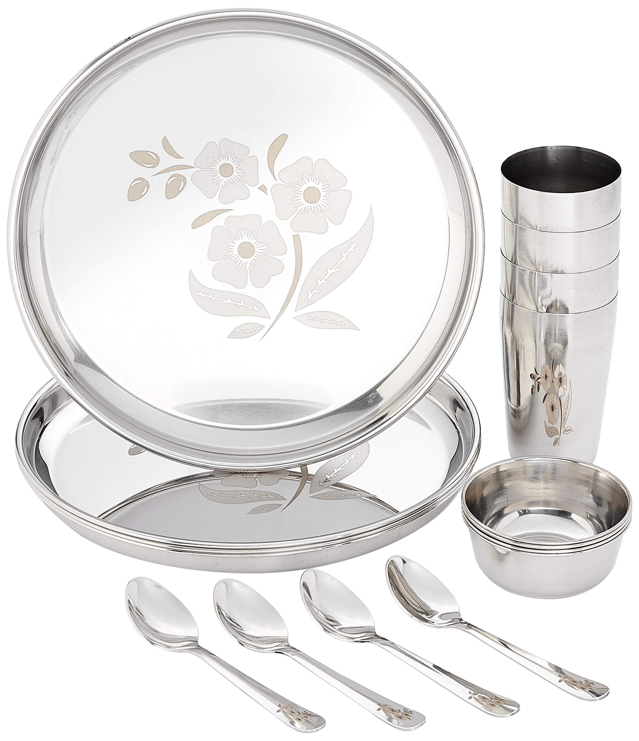 Amazon Brand  Solimo Stainless Steel Dinnerware Set, 16 Pieces, Solid