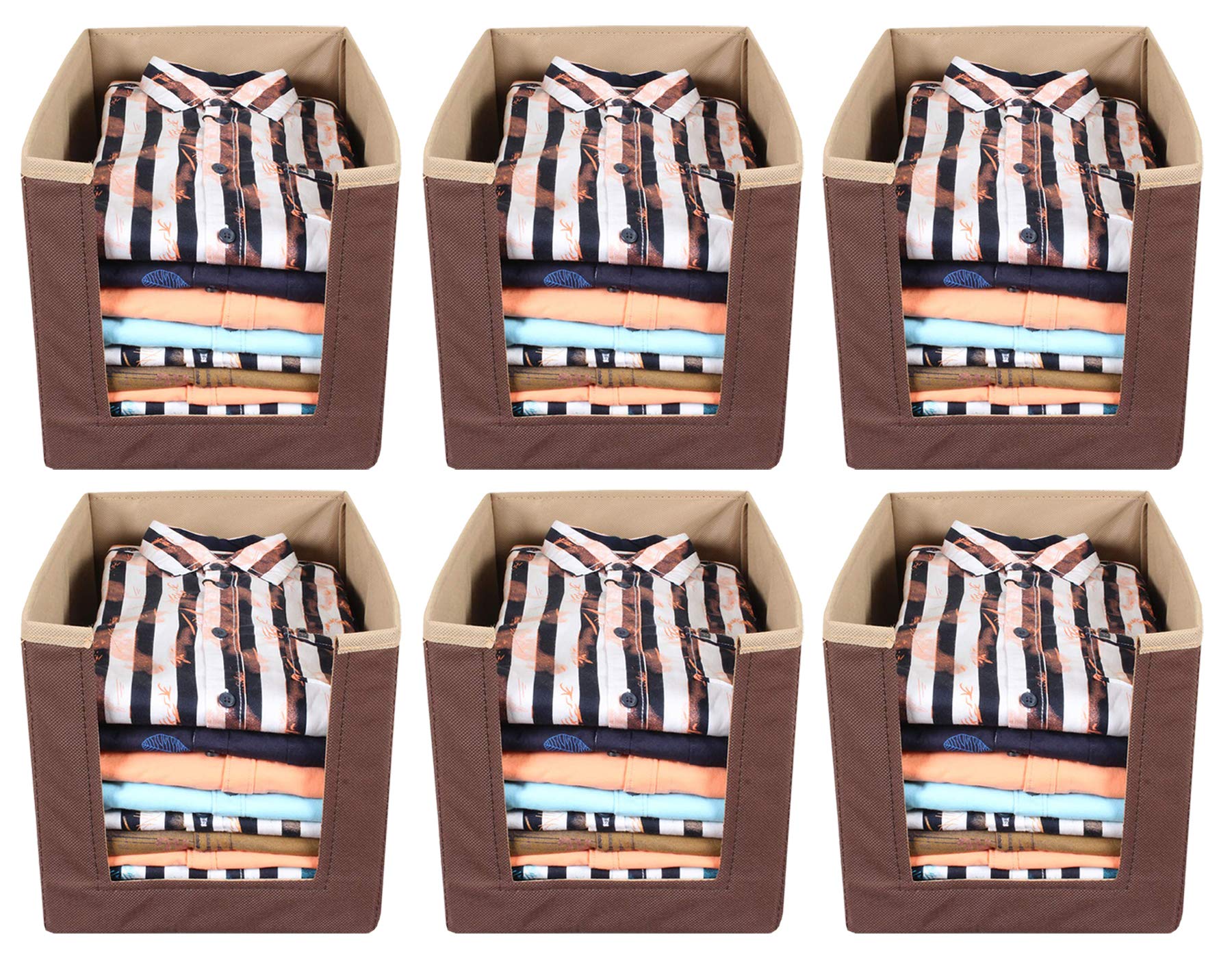 Kuber Industries 6 Pieces Non Woven Wardrobe Cloths OrganizerShirt Stacker Storage Box (Brown & Light Brown)Kubmart11323