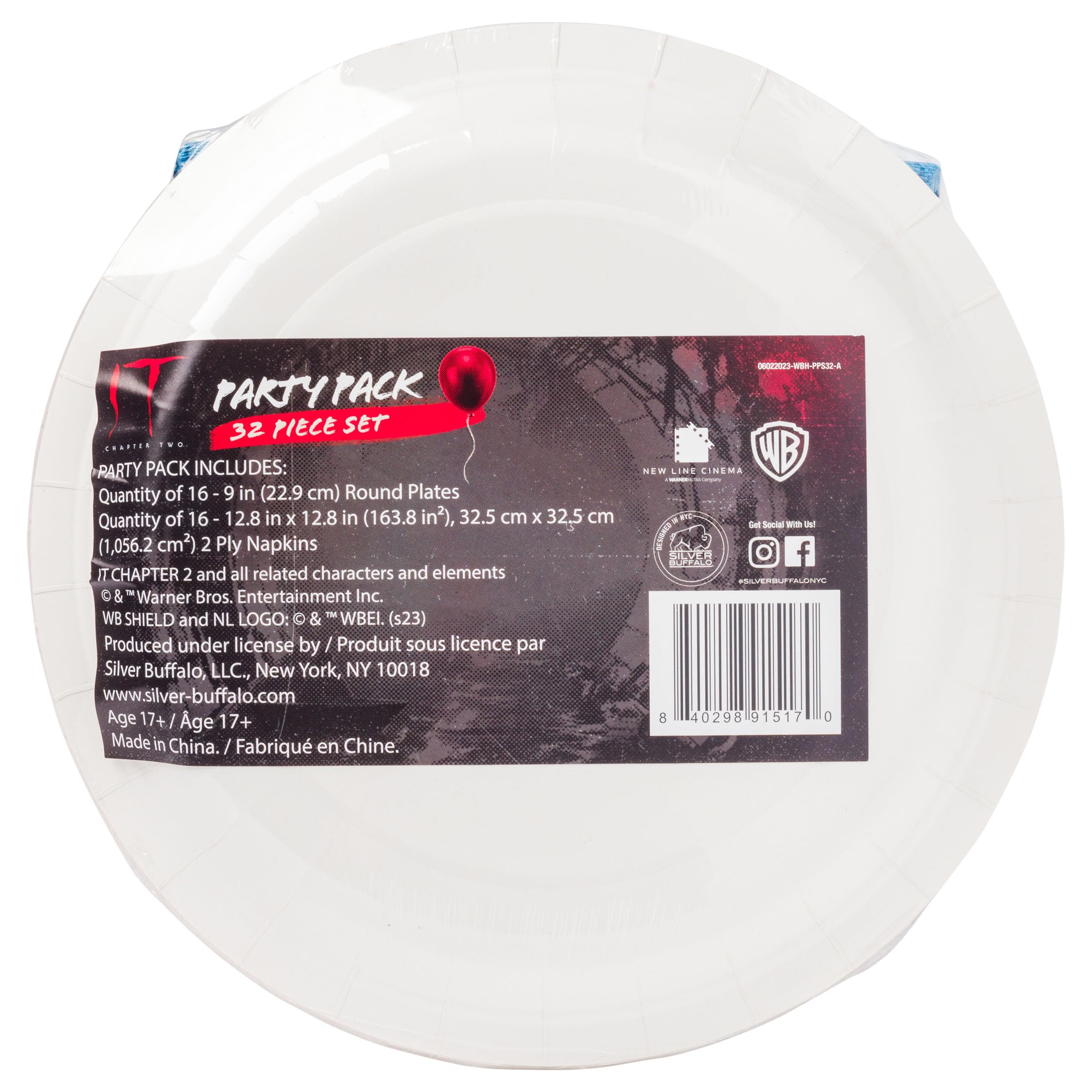 Silver Buffalo It Chapter 2 Pennywise The Clown 32 Pack Partyware Disposable Paper Plates And Napkins