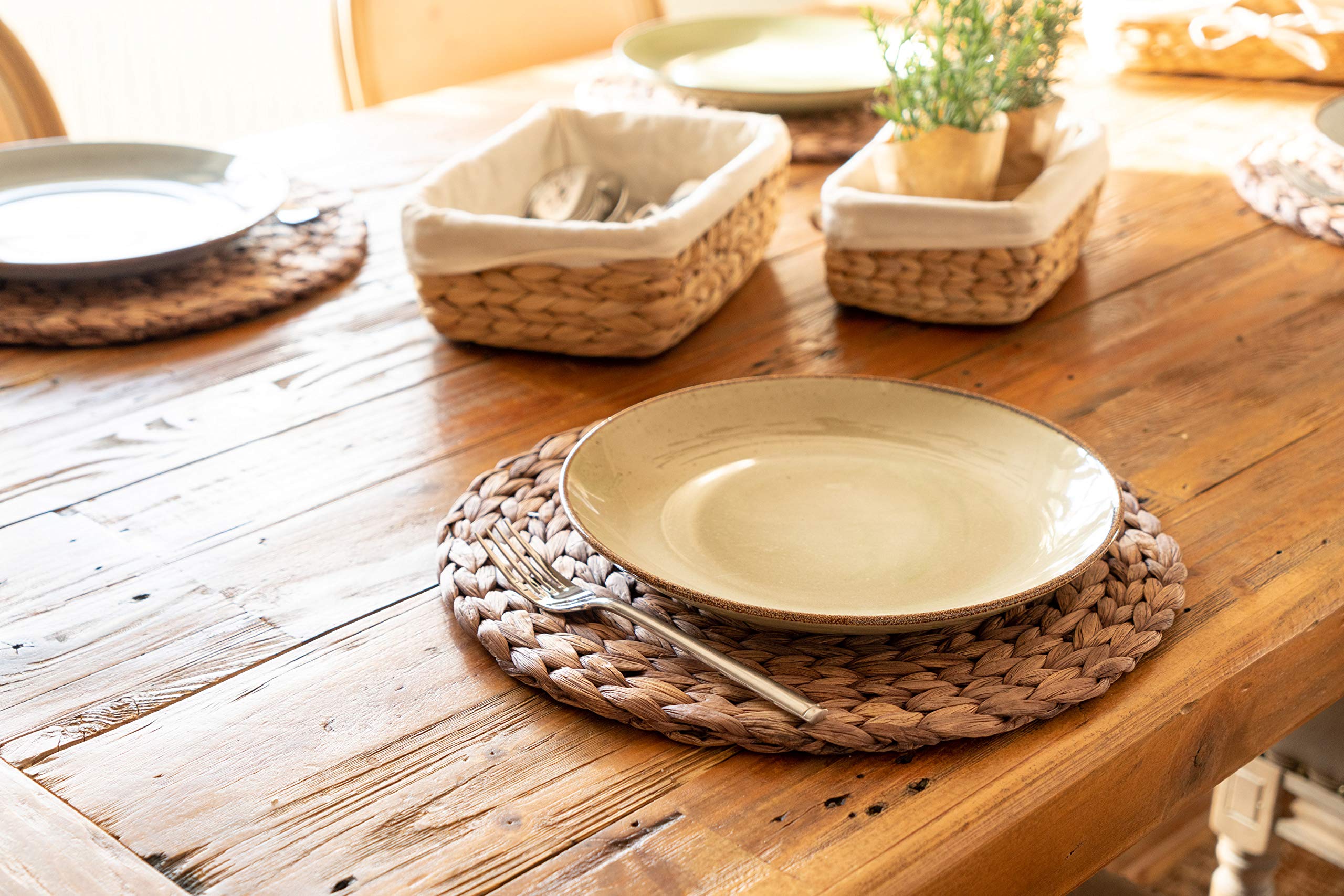 Decorasian Placemat Made Of Seagrass - Water Hyacinth, Set Of 6 Placemat Wipeable 13.8'' Table Mat Round Natural