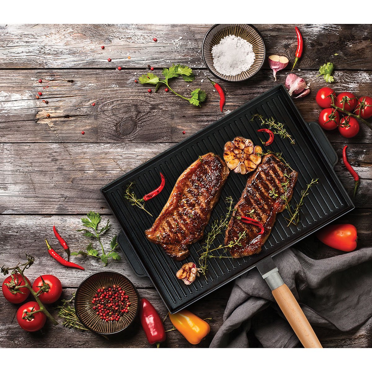 Masterpan Non-Stick Grill And Griddle Pan With Removable Handle, 15'' (Innovative Series), Black And Brown