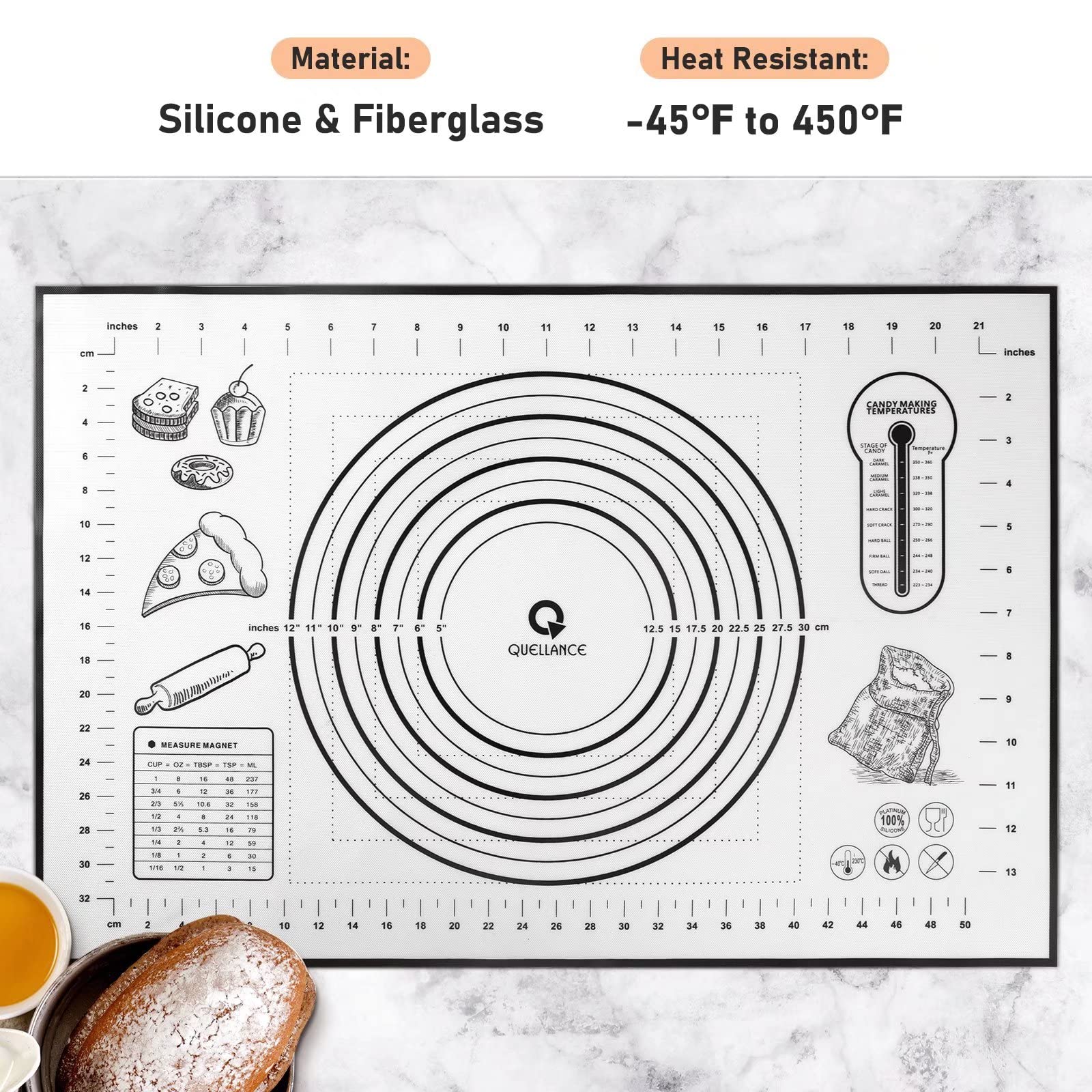 Silicone Baking Mat Extra Large, Pastry Mat With Measurement, Kitchen Counter Mat For Pie Crust, Pizza And Cookies - Bpa Free Ov