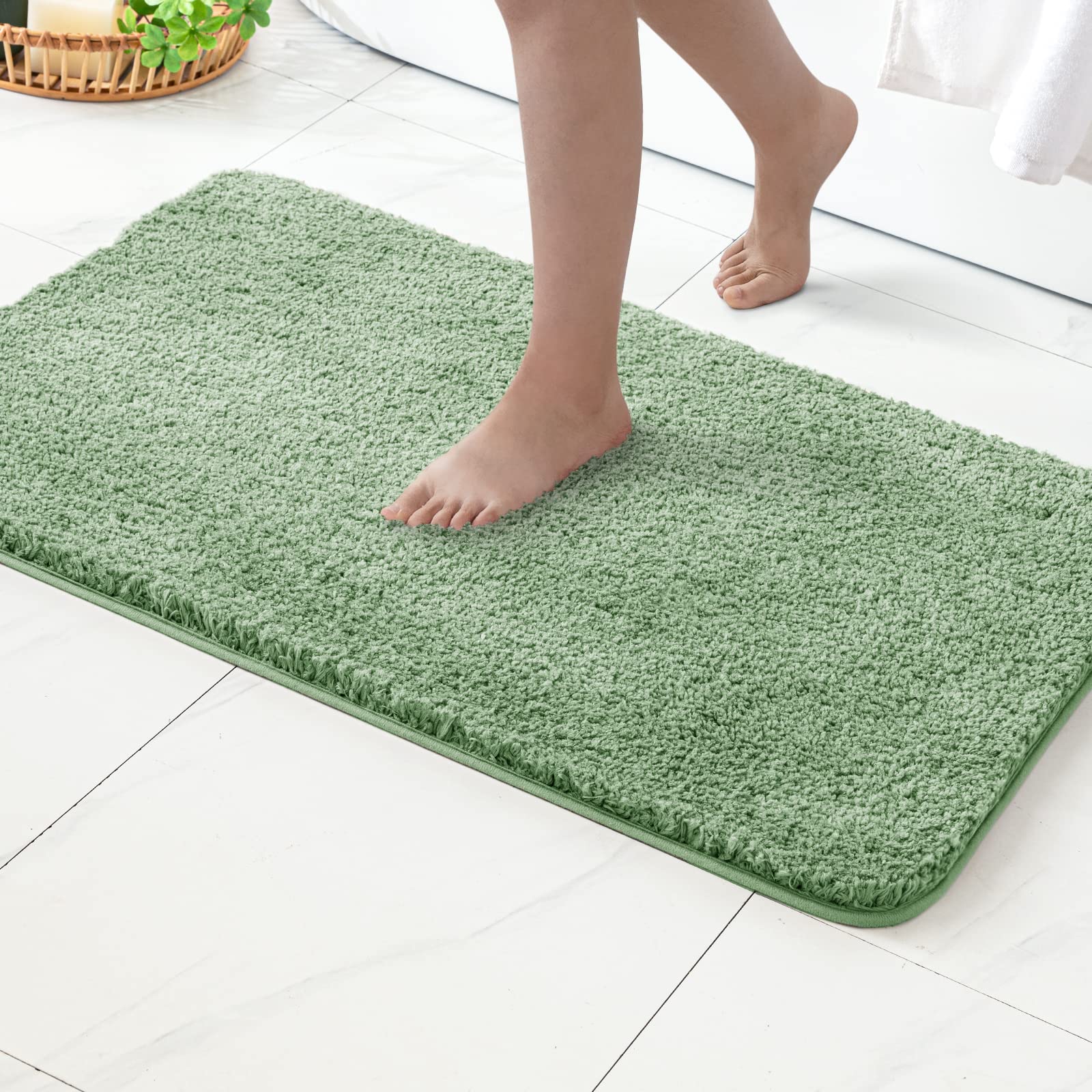 Miulee Sage Sage Green Absorbent Bath Rugs, Soft Large Bathroom Mats Non-Slip And Quick-Drying For Bathroom Floor Bathtub Shower