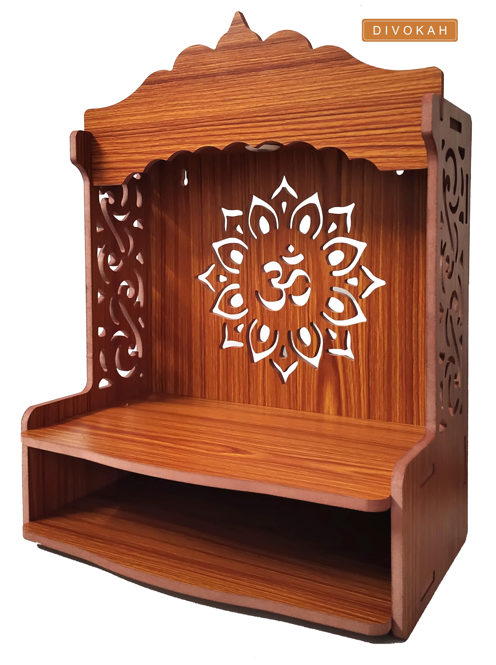 Divokah Beautiful Wooden Pooja Mandir For Home/Temple For Home And Office/Puja Mandir/Puja Stand/Pooja Mandapam With Led Spot Li