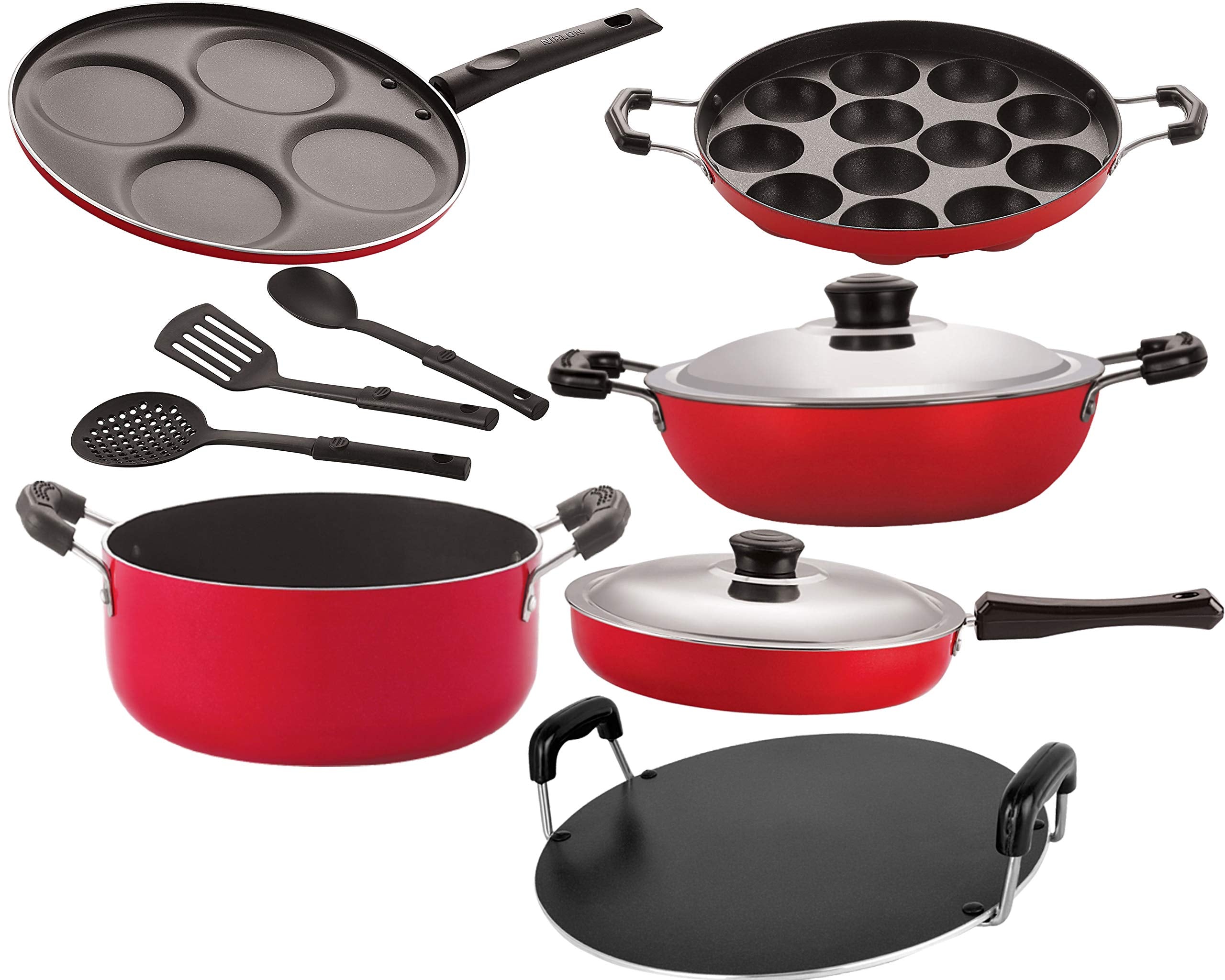 Nirlon NonStick 3 Layer Coated Dishwasher Safe Cookware Utensil Combo Gift Set Offer9 Pieces [26_Fp13_Dkdb_Ap_Rt_Cass20_Up4_3S