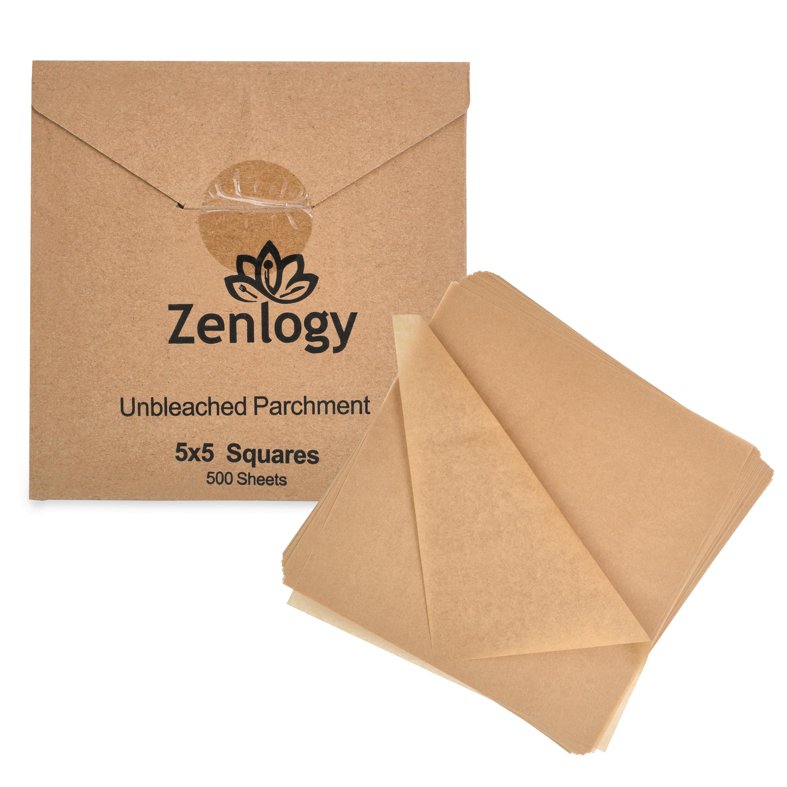 Zenlogy 5X5 Small Parchment Squares (500 Sheets) - Unbleached, Non-Stick, Pre-Cut Parchment Paper- Ideal For Candy Wrappers, Lin