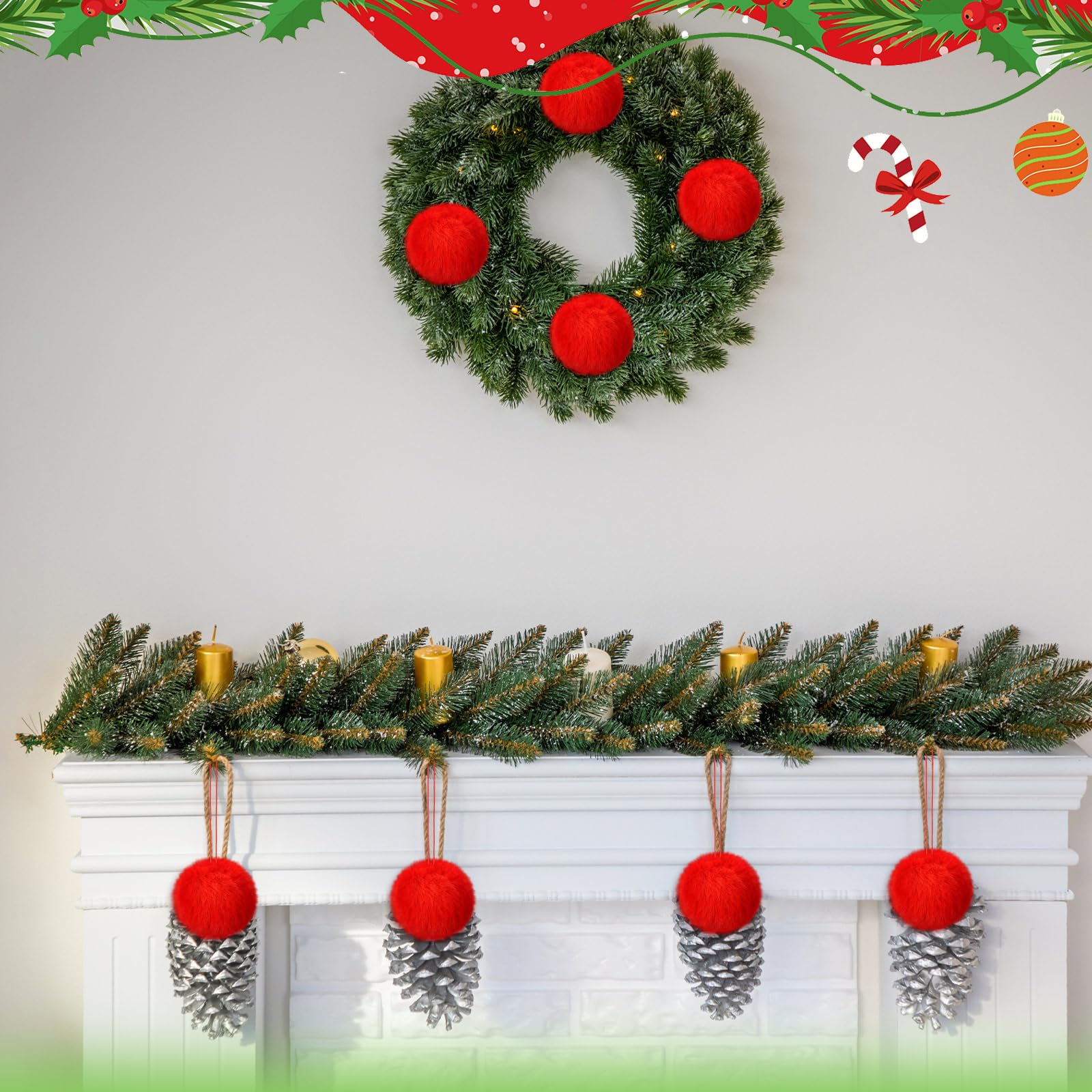 Gejoy 12 Pcs Red Furry Christmas Ball Ornaments for Xmas Tree Red Christmas Hanging Decorations Soft Faux Fur Pom Pom Ball Ornam