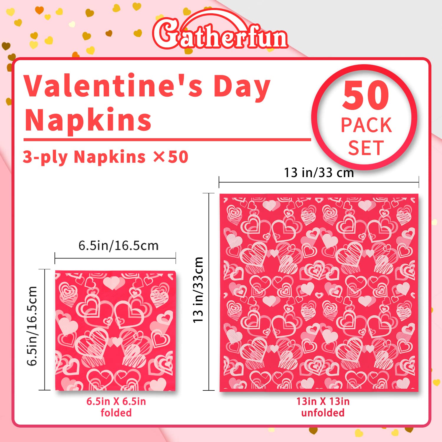 Gatherfun Valentines Day Party Disposable Napkins Heart Love Paper Napkins For Valentine'S Day, Weddings, Engagements, Anniversa