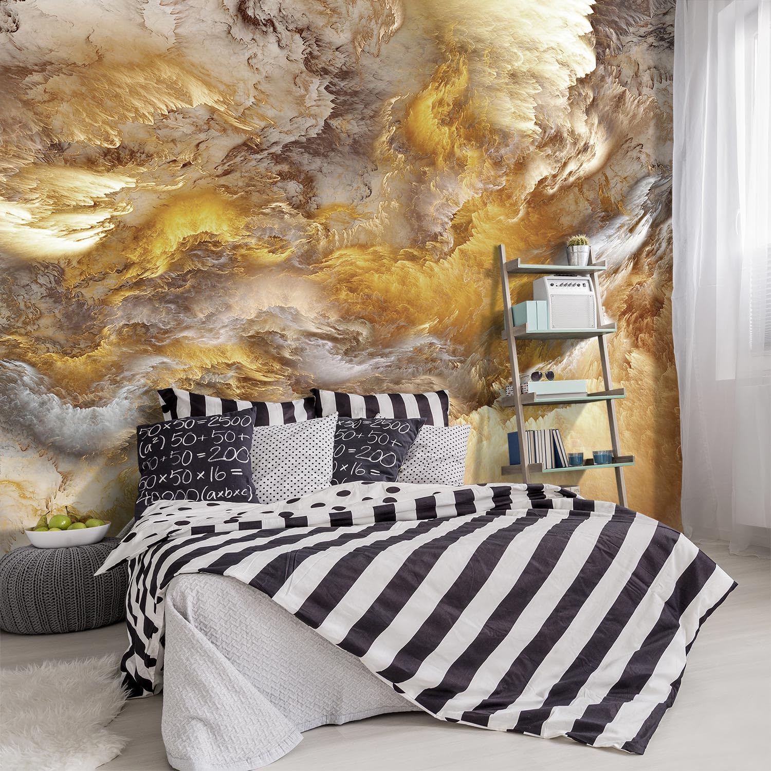 YIHWM -Golden Clouds Ceiling Fabric Wallpaper Living Room Bedroom Bathroom Modern Boys Girls Kids Room Abstract Large Mural- 160