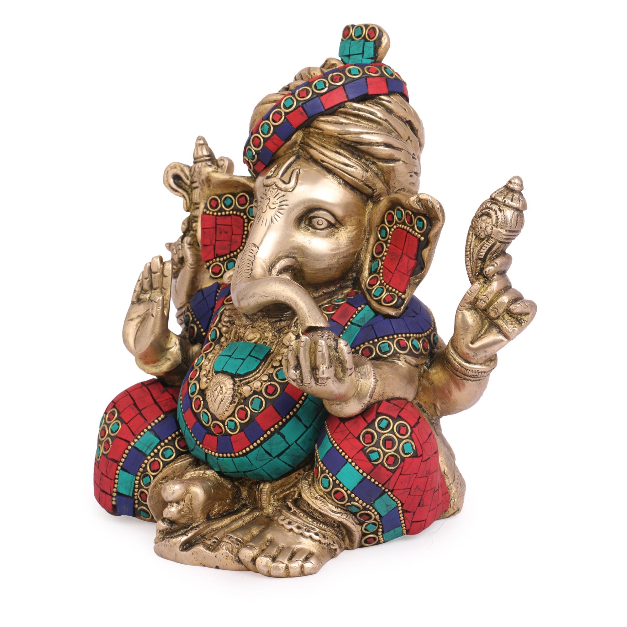 Svarup Brass Ganesha Pagdi Murti Turban Ganesh Idol Statue Figurine For Puja Decor Gift 8 Inch Multicolor