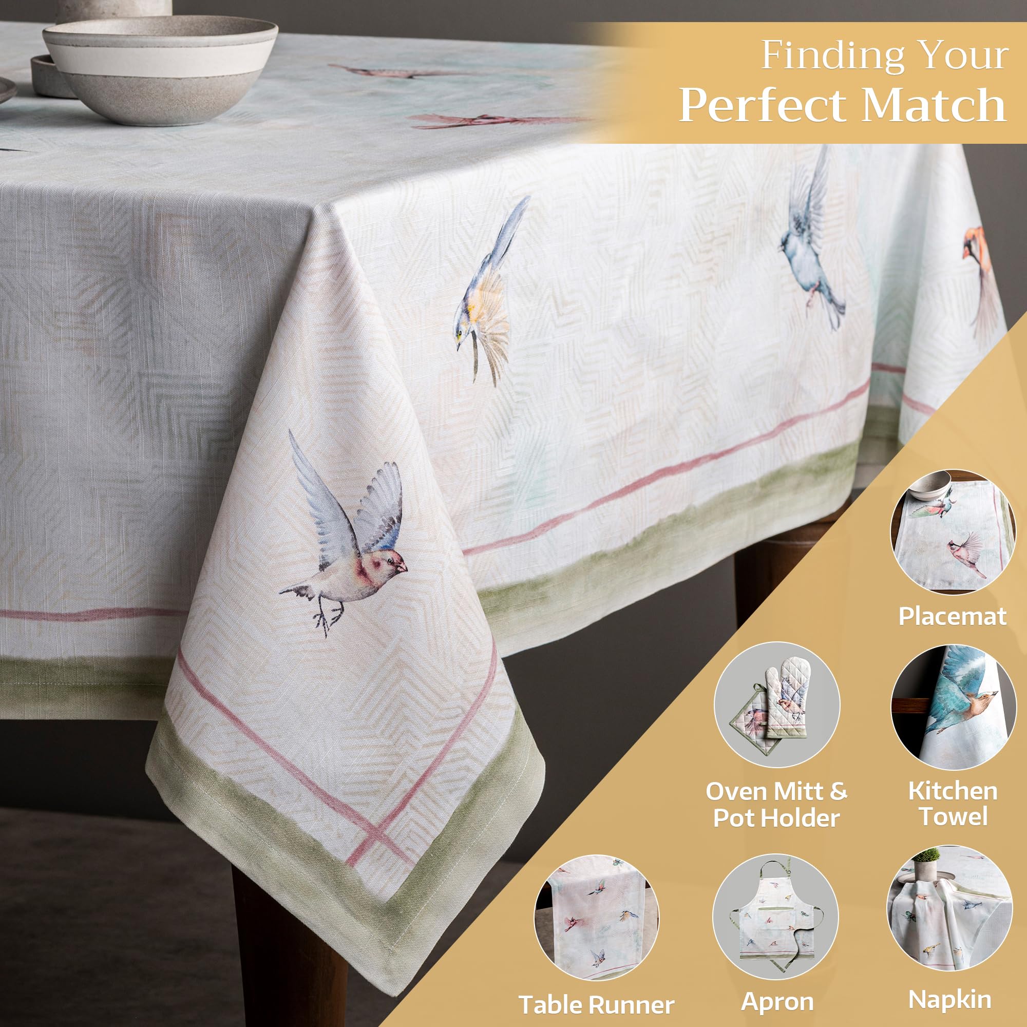 Maison d Hermine Table Cloth Rectangle Table 100% Cotton 70 x 108 Inches Tablecloth Reusable Decorative for Dining Room, Farmho