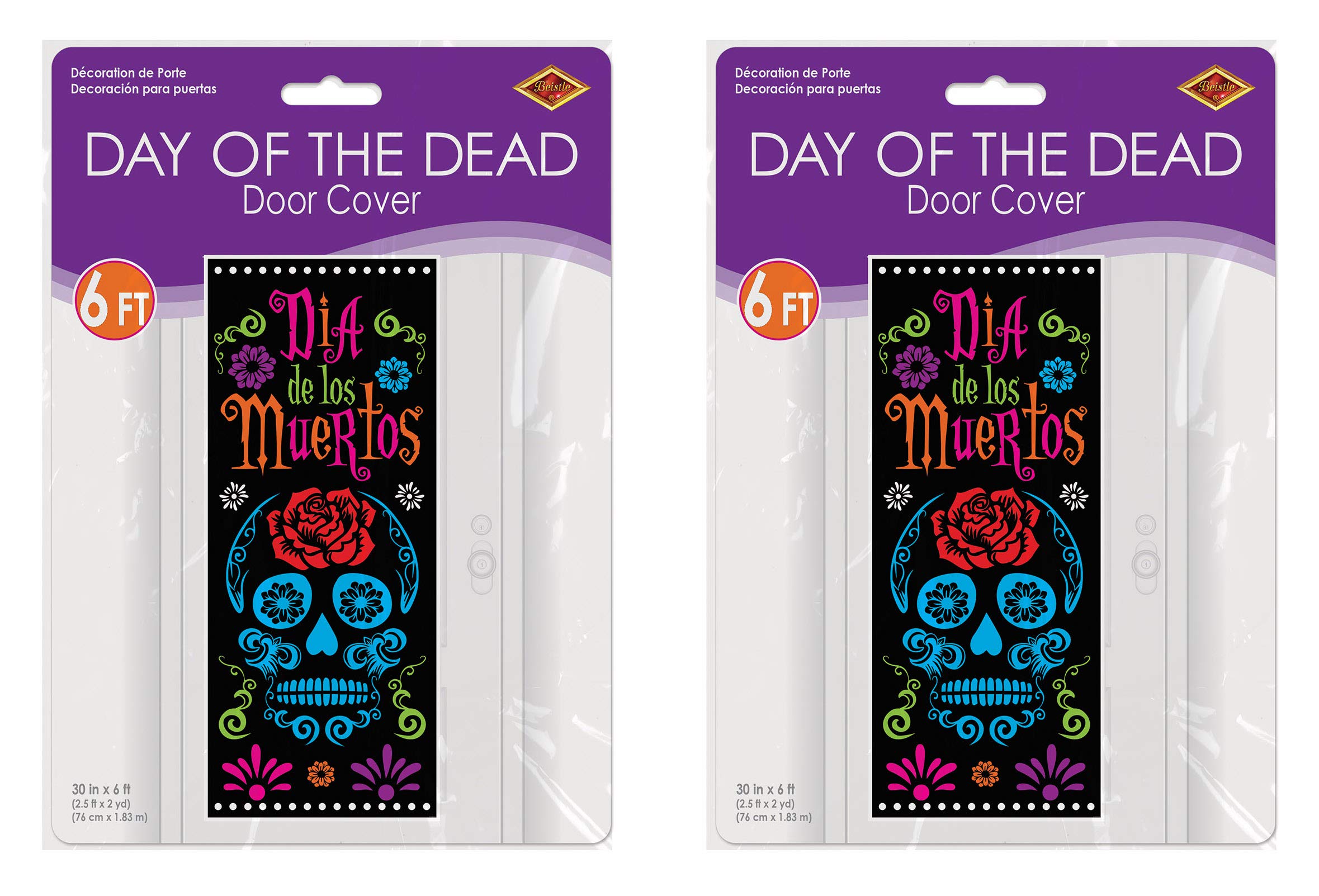 Beistle Day Of The Dead Door Covers, 6 X 30   , 2 Pieces - Plastic For Indoor & Outdoor Use - Easily Display - Mexican Themed Fr