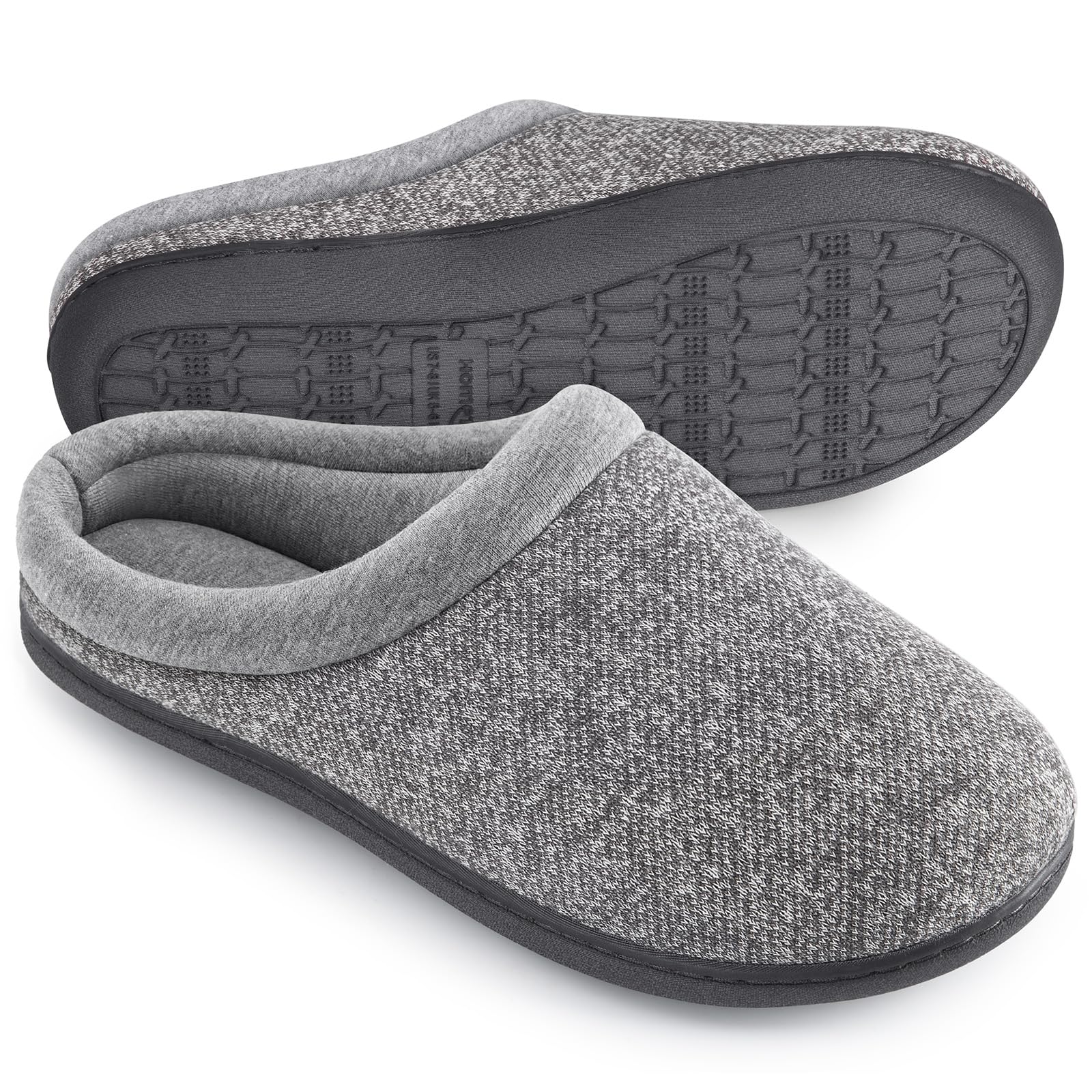 Womens Comfort Slip On Memory Foam Slippers French Terry Lining House Slippers Wdurable Sole (Medium  7-8 B(M) Us, Light Gray)