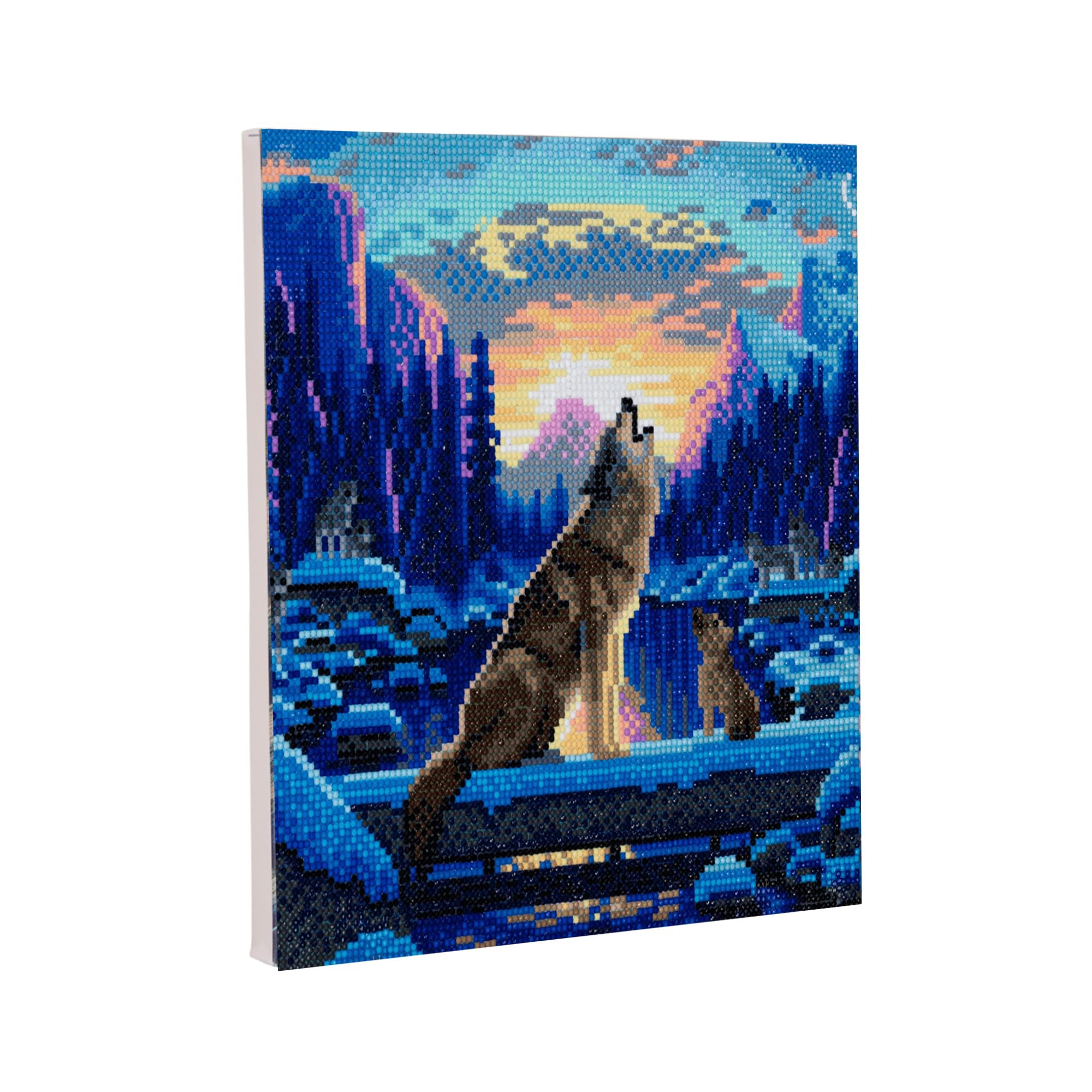 Crystal Art Medium Framed Mounted Wall Art Kit (11.8In X 11.8In) - Howling Wolves - Diamond Painting Kit For Ages 8 And Up