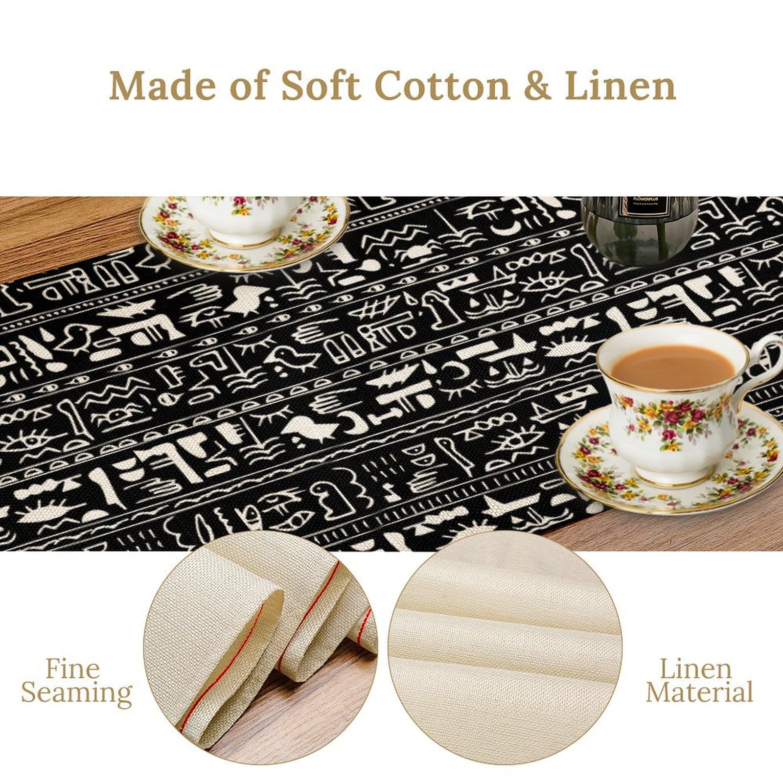 Egypt Table Runner Ancient Egyptian History Mural Old Hieroglyphic Elements Imperial Art Pattern for Coffee Table Dining Indoor