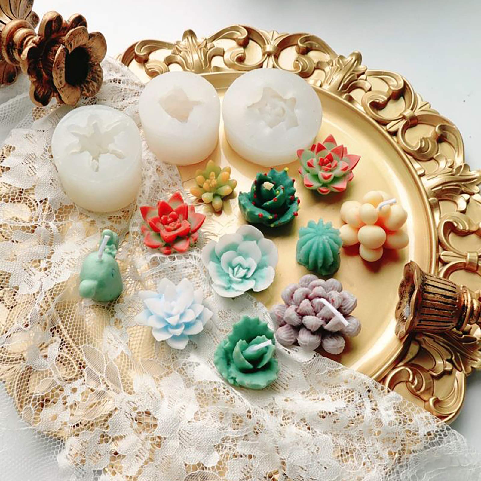 Funshowcase Rose Peony Flower Plant Silicone Molds For Epoxy Resin Soap Candle Wax Polymer Clay Concrete Plaster Fondant Cake De