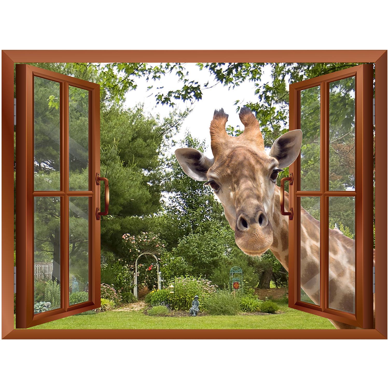 wall26 - A Curious Giraffe Sticking its Head into an Open Window Removable Wall Sticker/Wall Mural - 24''x32''