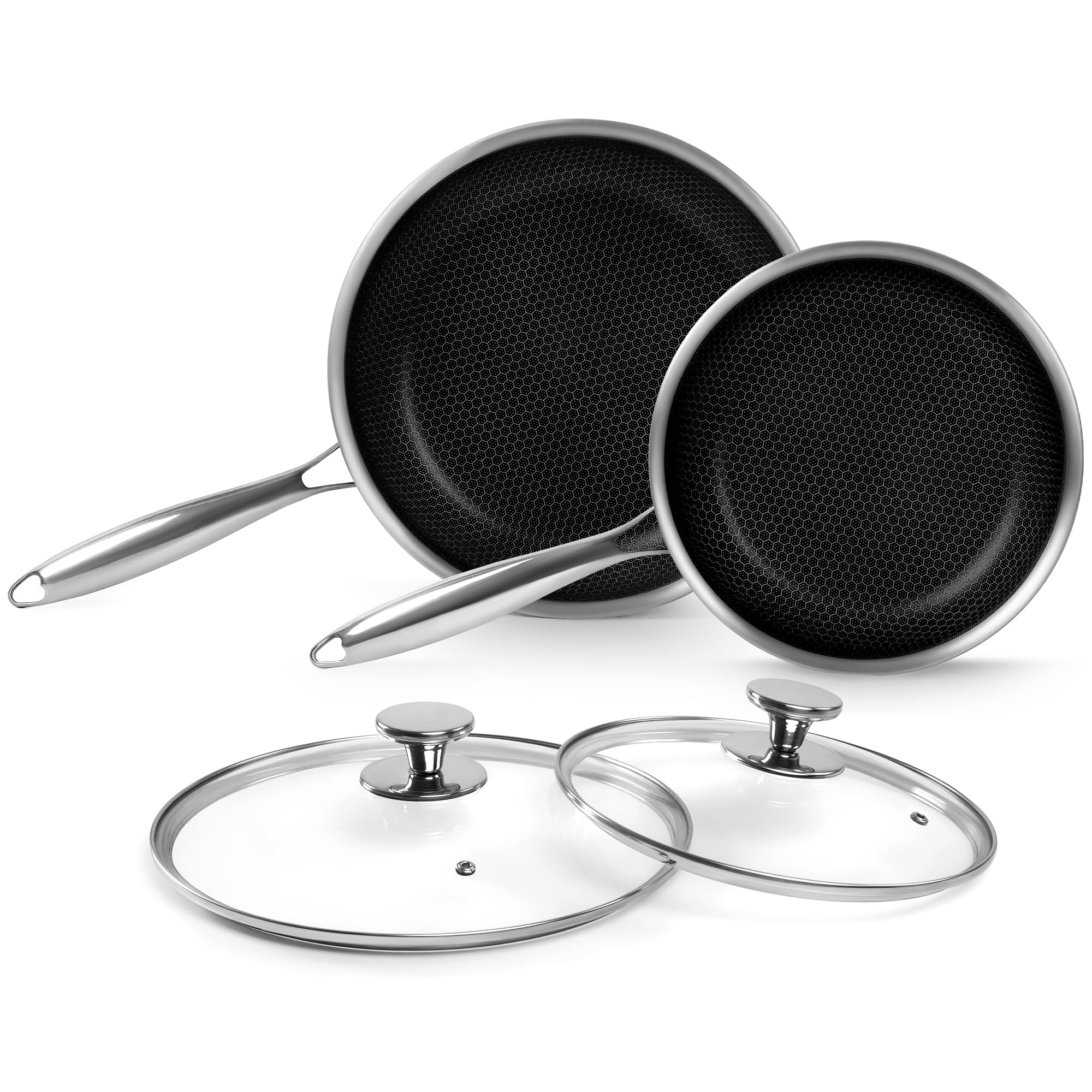 Innerwell 9.5 & 11 Inch Non Stick Frying Pans, Pan Set with Lid