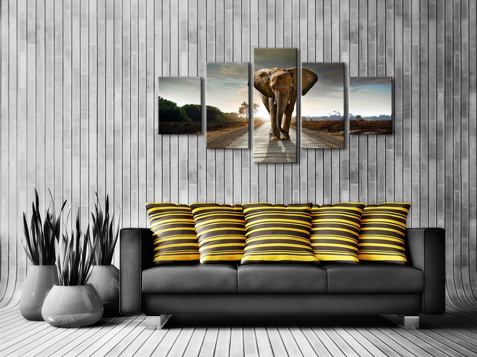 Wieco Art 5 Panels Elephant Pictures Paintings On Canvas Prints Wall Art For Living Room Bedroom Home Decorations Large Size Mod