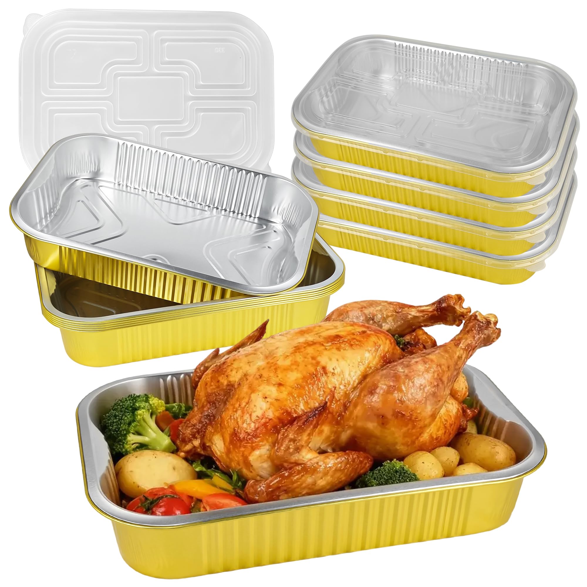 Axigundaone 10 Pcs Gold Aluminum Pans with Lids 9 x 13In