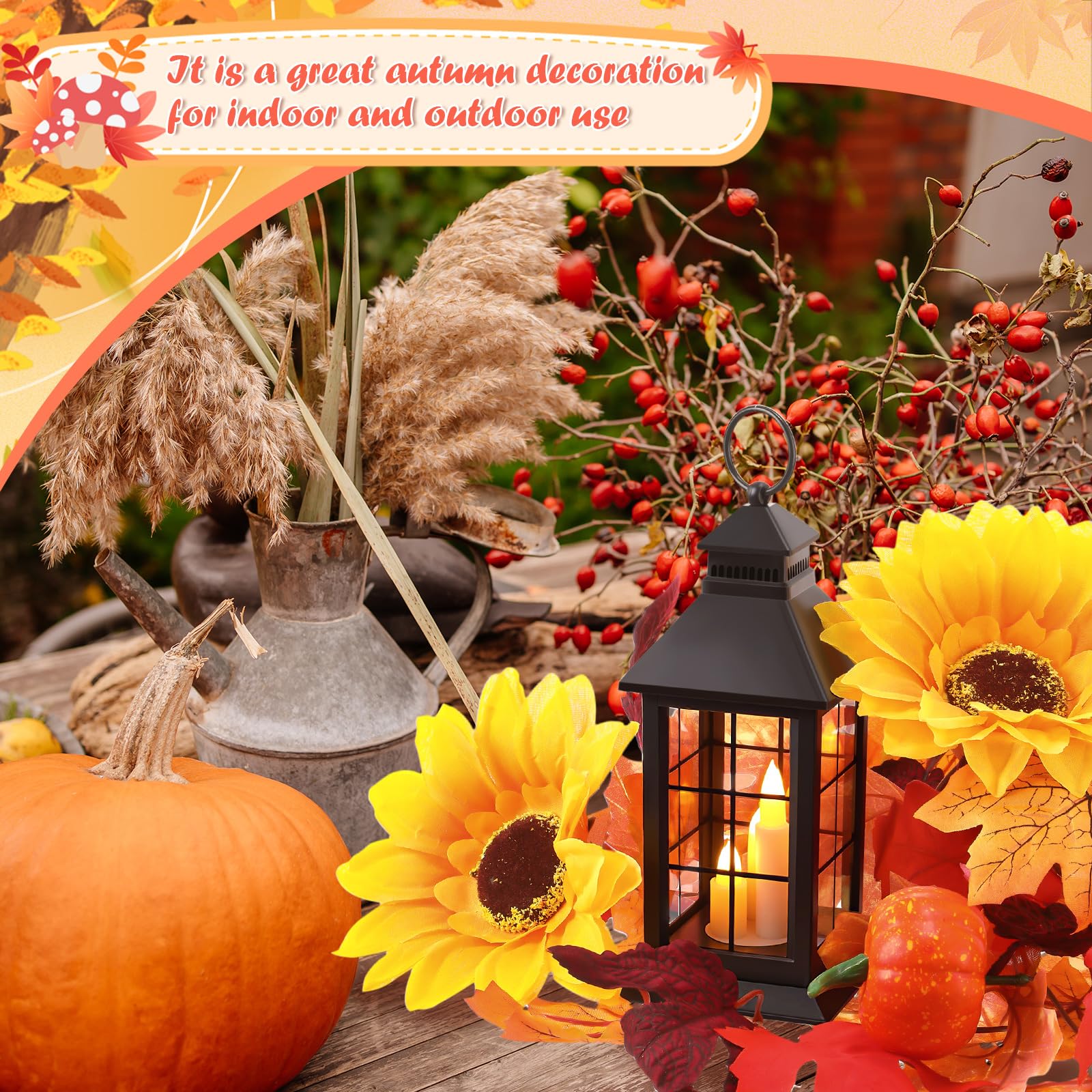 Tujoe 4 Pack Fall LED Candle Lantern Decorative Indoor & Outdoor Fall Decorations for Home Mini Thanksgiving Hanging Lanterns wi
