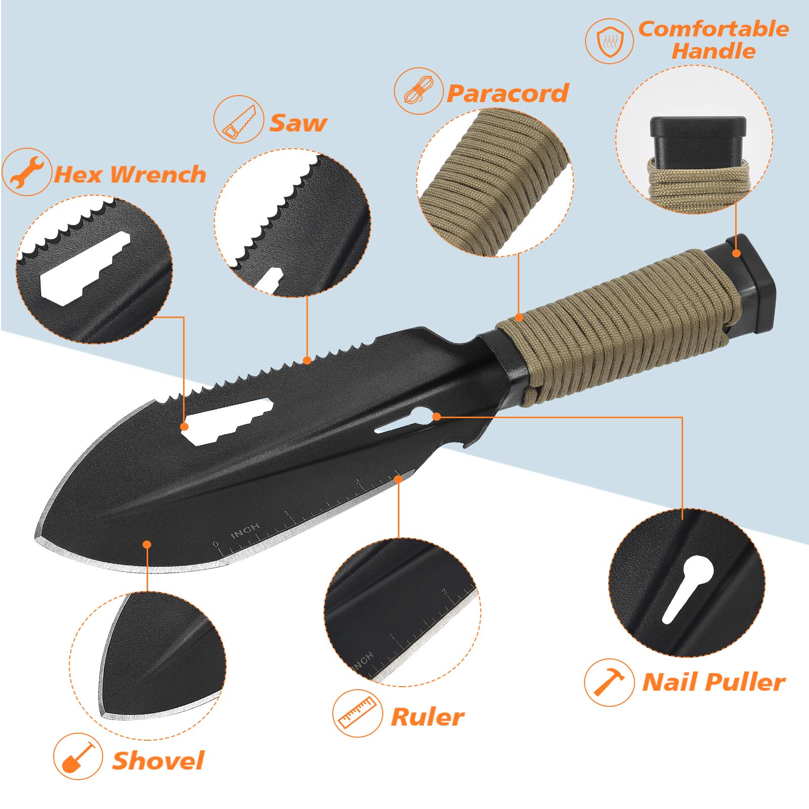 Backpacking Trowel Ultralight, Camping Shovel, Garden Trowel Hand Tool With Carrying Pouch For Hiking, Digging, Metal Detecting,