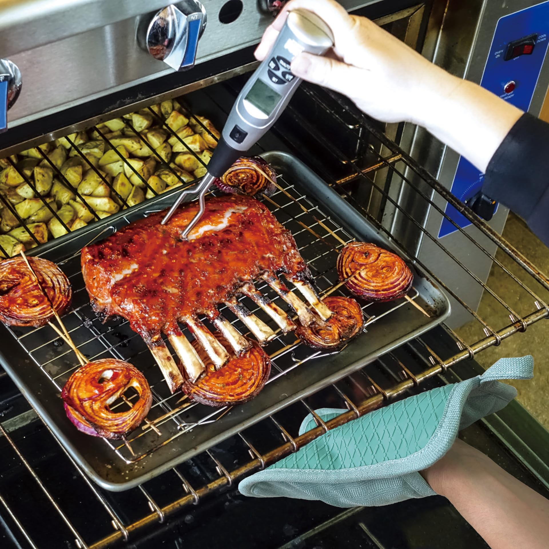Pot Holders Yarn-Dyed Set Of 3 Non Slip Silicone Kitchen Lines Heat Resistant 500? Kitchen Gloves Bbq Cooking Baking Cooking Bar