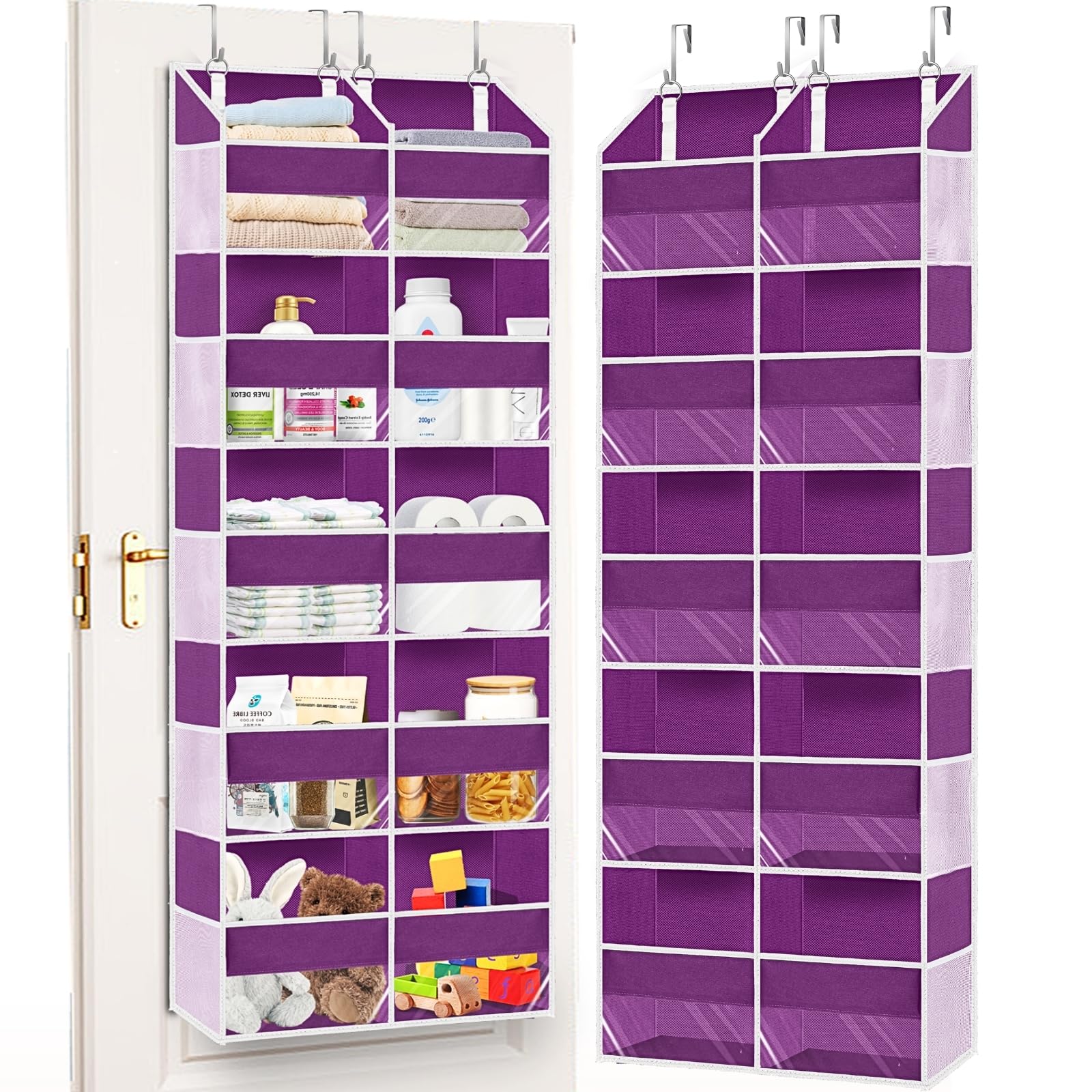 Over The Door Organizer 5 Tiers, Extra Large Behind Door Storage of 10 Compartments, 80 lbs Weight Capacity Hanging Storage Orga