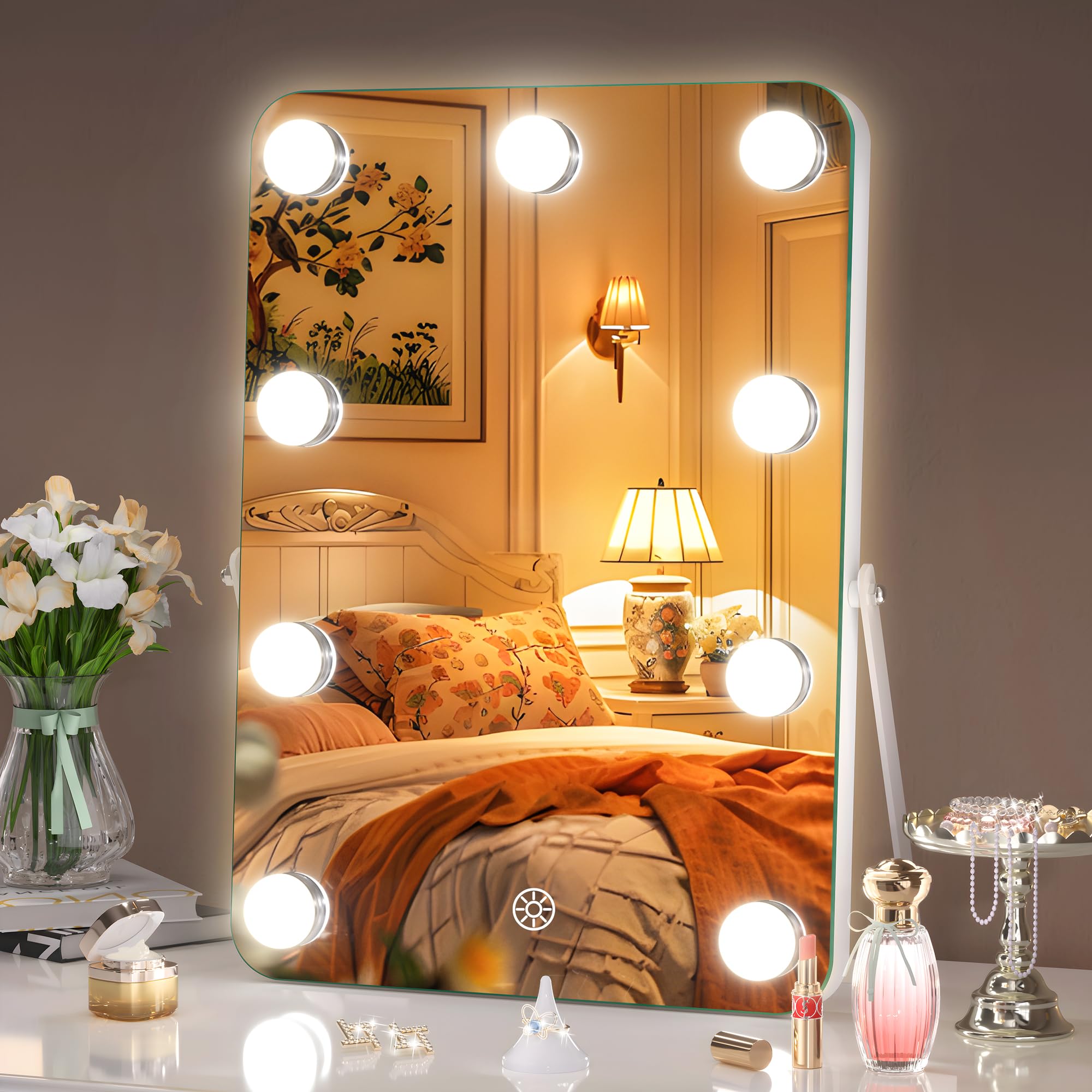Hasipu Hollywood Vanity Mirror With Lights, 10'' X 14'' Led Makeup Mirror, 3 Modes Light, Smart Touch Control Dimmable, 360Rotat