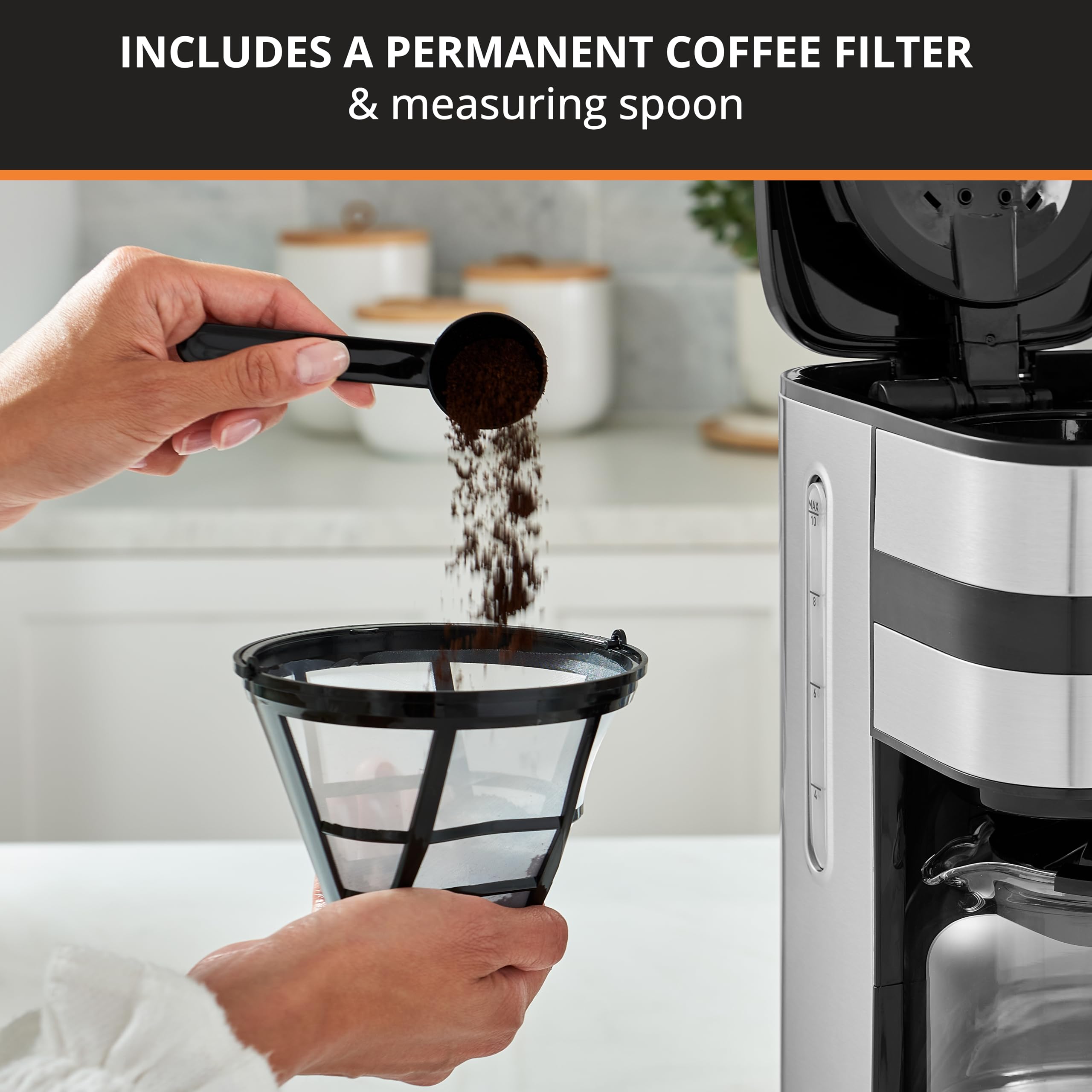 KRUPS 10-Cup Digital Coffee Maker, Stainless Steel & Black, Model 10942227700, Drip Free, Dishwasher Safe Pot, 900 Watts