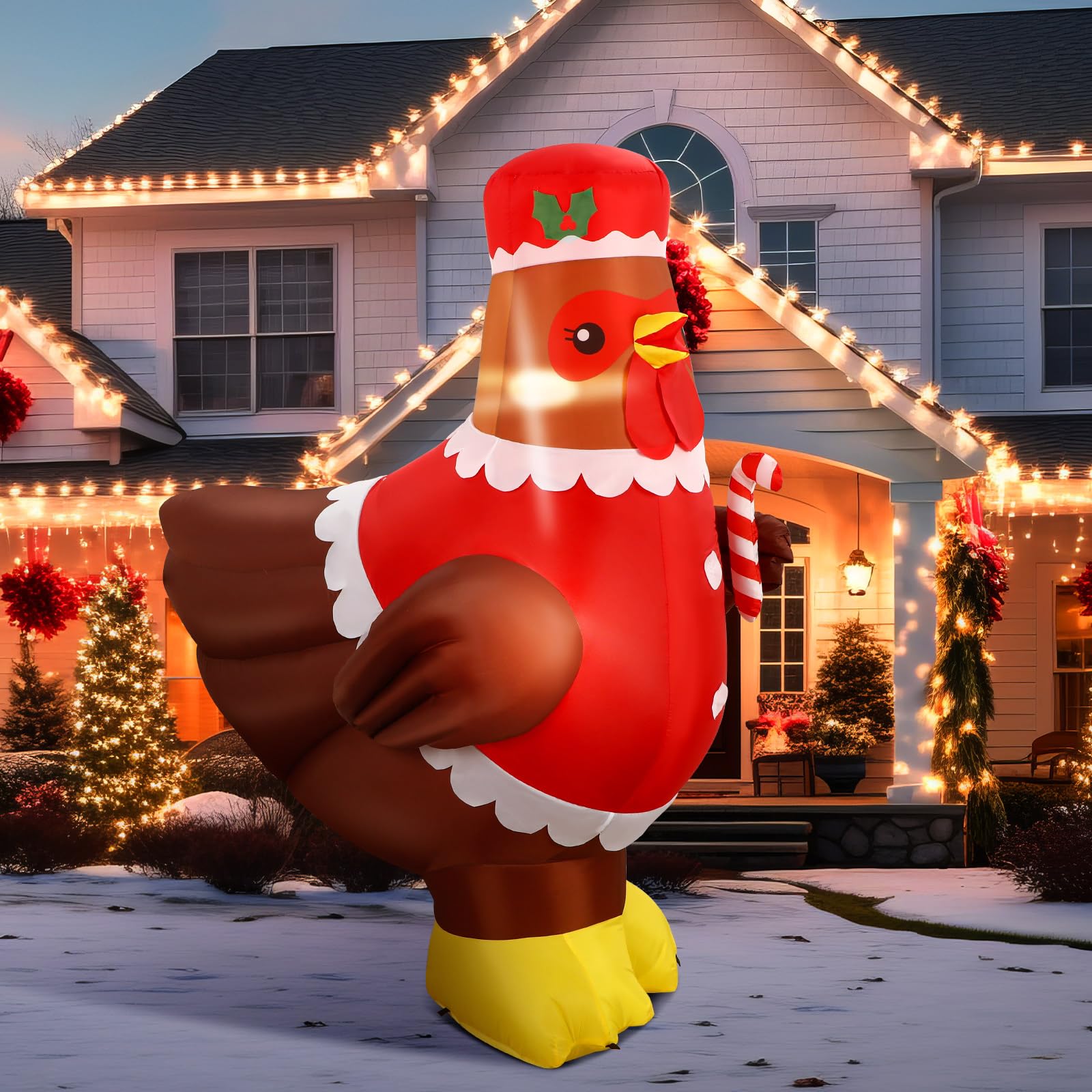 Ceenna 5 ft Lighted Inflatable Chicken with Colorful LED - Holiday Yard Decor, Red, Model NEV-Ceenna-2607