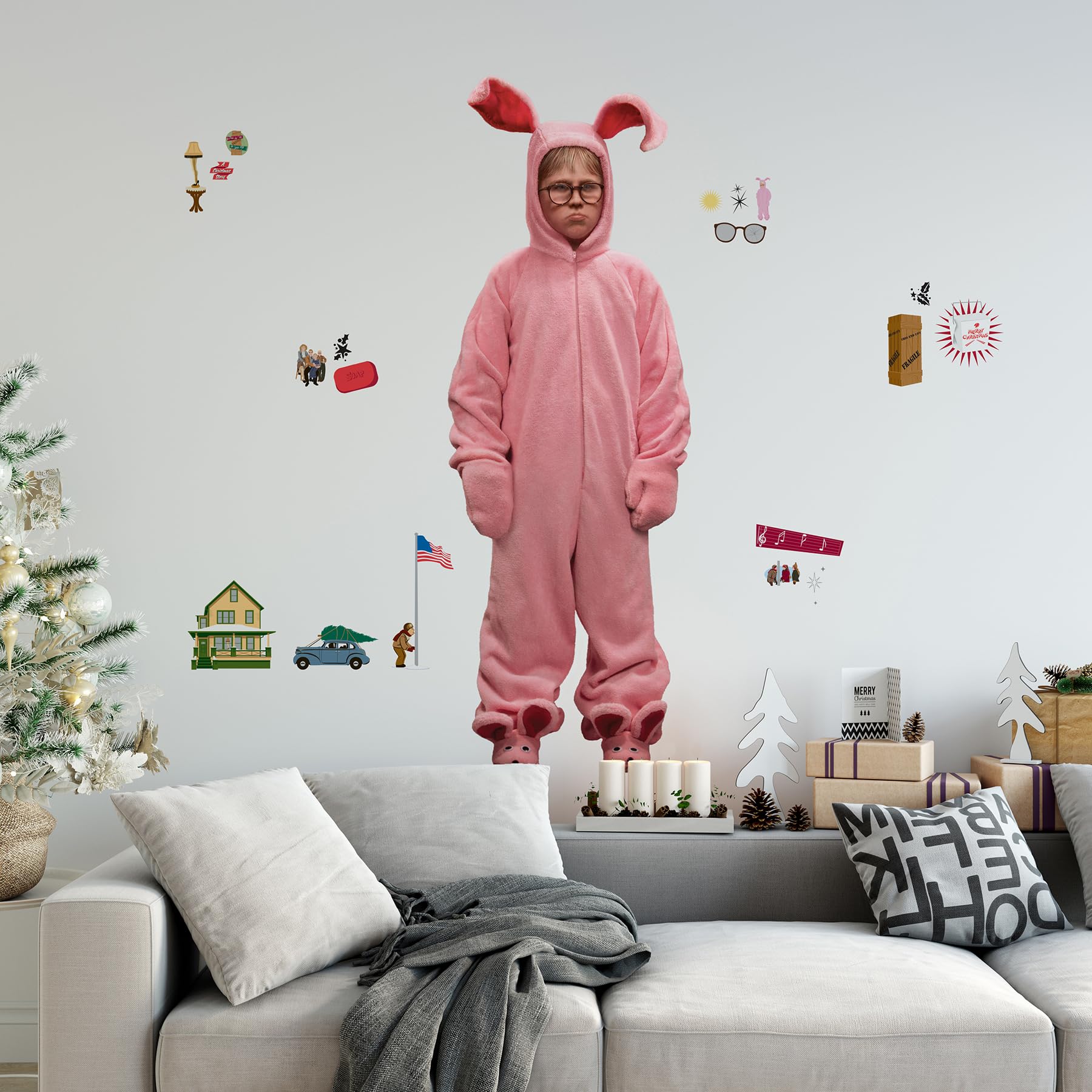 RoomMates Peel and Stick Wall Decals - A Christmas Story Ralphie Bunny Suit, Pink, Vinyl, RMK5409GM, Unit Size