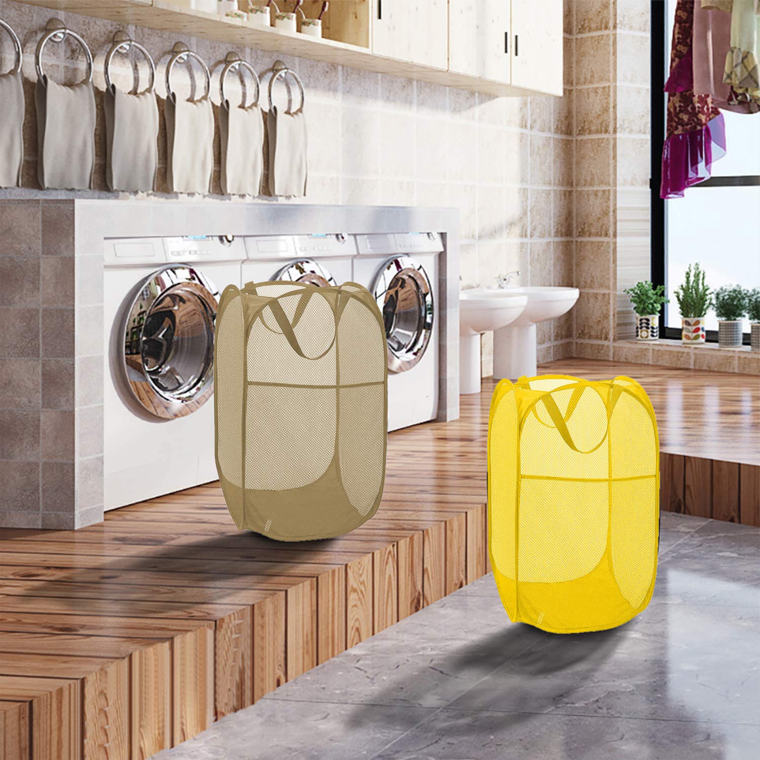 Bud Mesh Pop up Laundry Hamper  Foldable Clothes Hamper Laundry Basket for Kids Room  Bedroom  College Dorm or Travel  Yellow