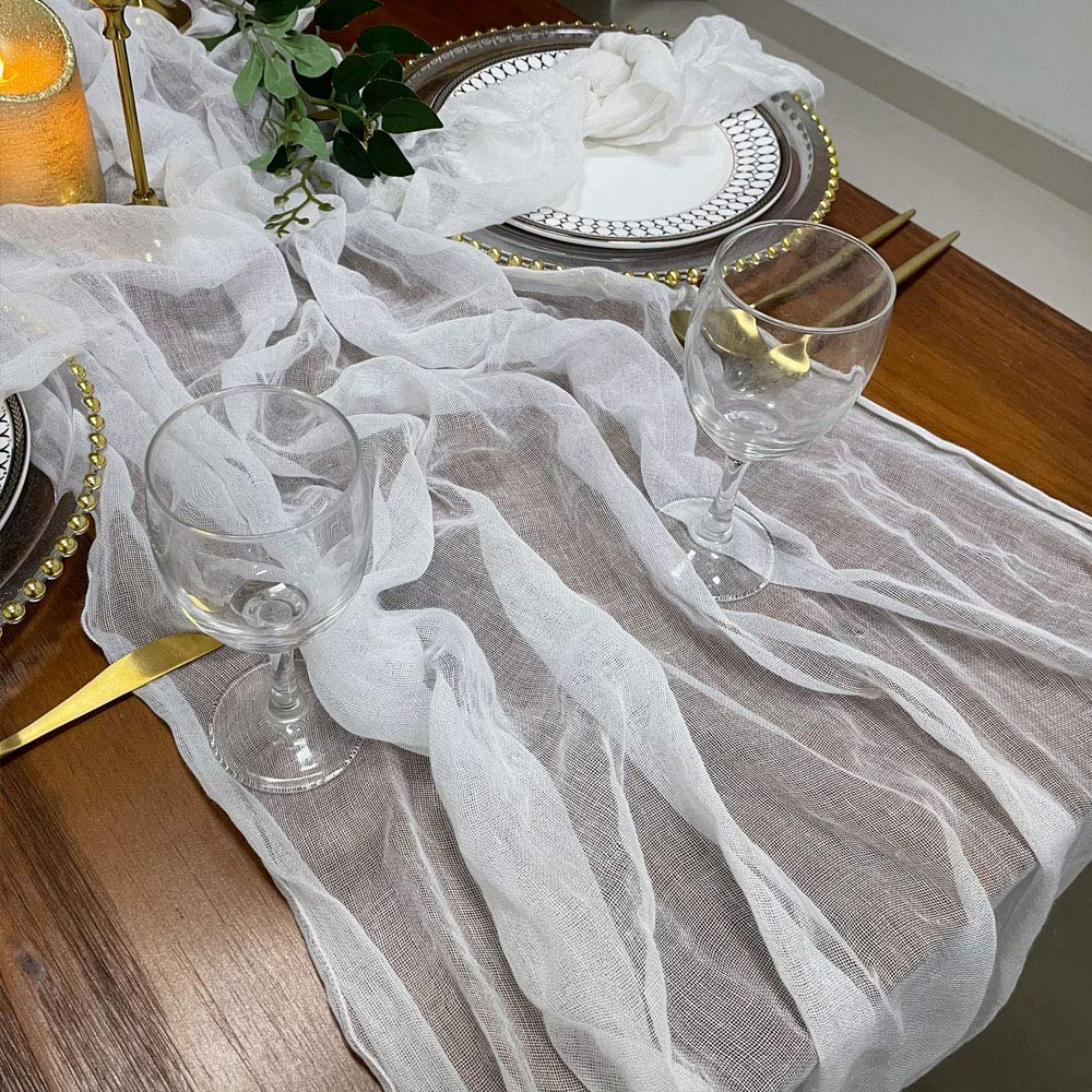 Ehldekol Cheesecloth Gauze Table Runner,Wedding Decor Arch Draping,Gauze Event Centerpiece Runner, Bridal Shower Runner(White,13