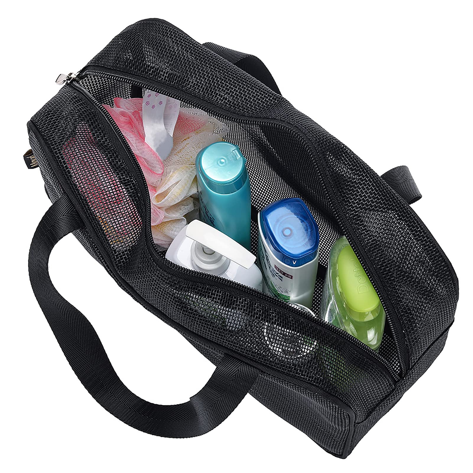 Moyad Mesh Shower Caddy Portable Toiletry Tote Gym Bag For College Dorm Bathroom (Black Large)