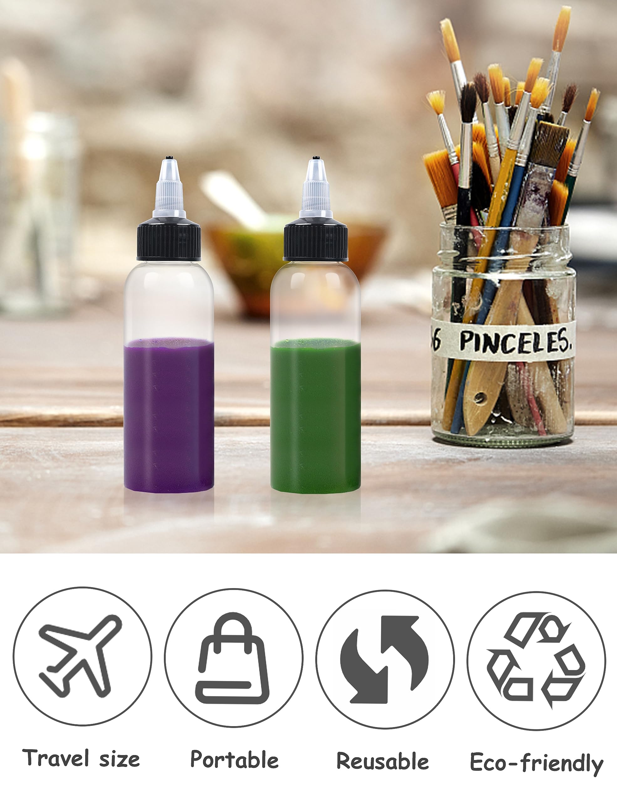 Eosau 10 Pcs 2Oz Plastic Squeeze Bottles With Twist Top Cap, 60Ml Clear Dispensing Bottles, Empty Squirt Bottle For Liquids, Sau