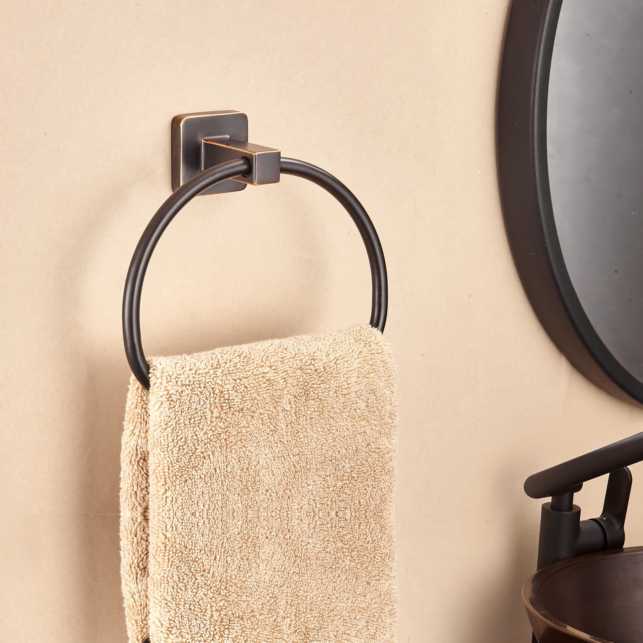 Wolibeer Bronze Towel Ring,Bathroom Hand Towel Holder Wall Mount,Oil Rubbed Towel Rack Rustic Towel Hanger Orb Farmhouse Bathroo