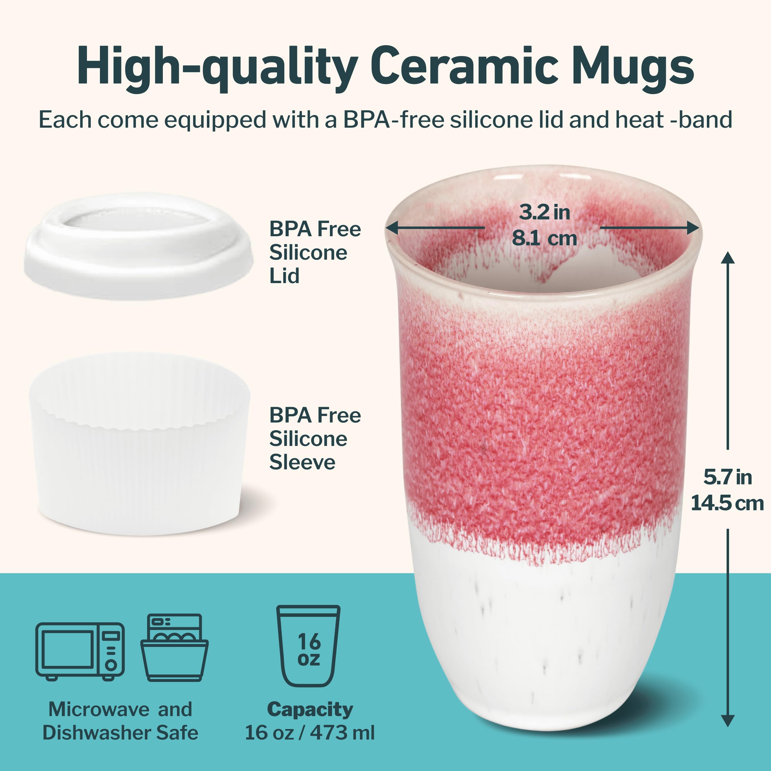 NOVA CERAMICS Coffee Travel Mug - Coffee Travel Cup - Microwave & Dishwasher Safe Coffee Pink Tumbler - Gifts For Women Men Him