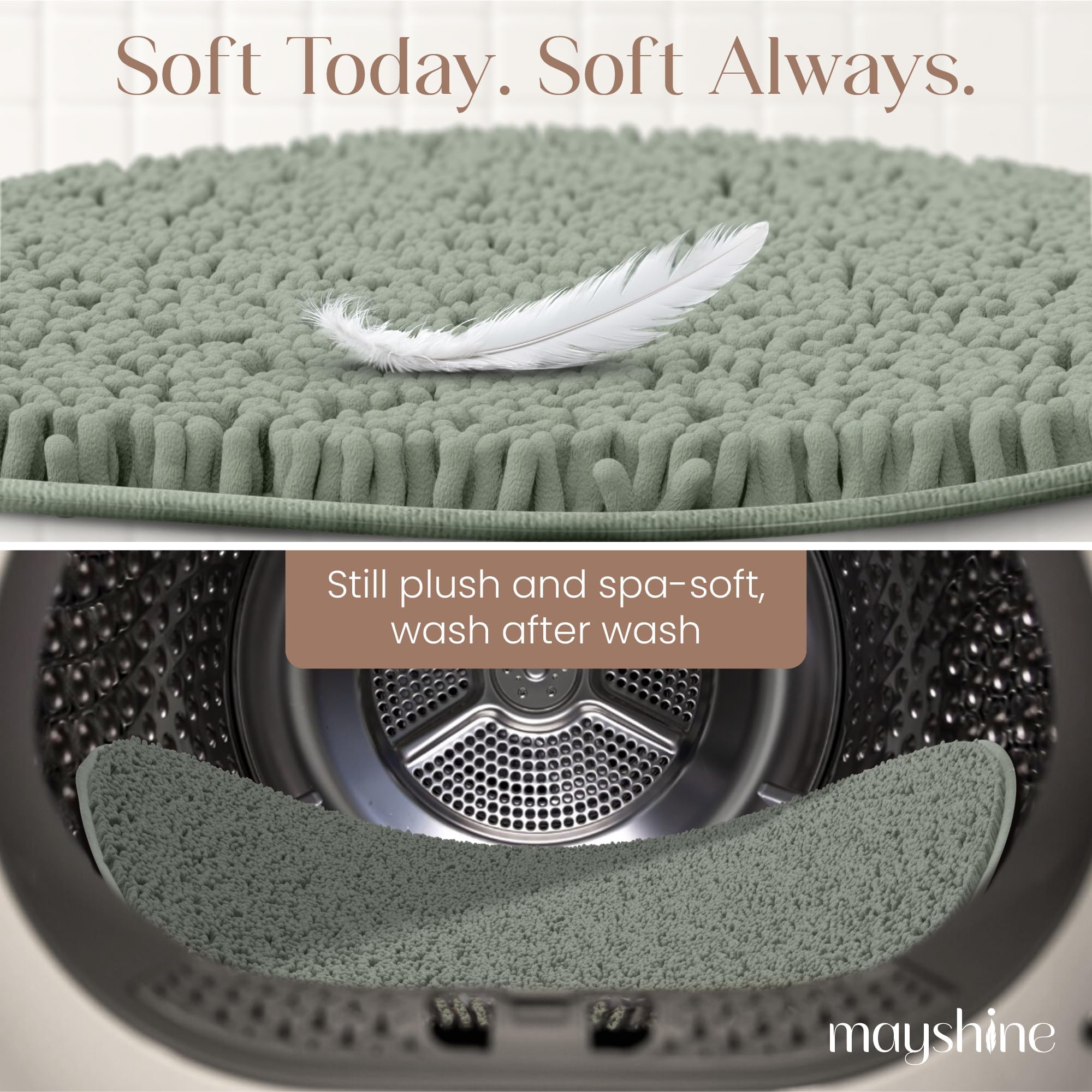 Soft Plush Chenille Round Bathroom and Area Rug  Absorbent Microfiber Bath Mat  Machine Washable  Non-Slip Grip  Quick-Dry  Great for Bath  Shower  Bedroom  Dog or Door Mat (Sage Green  3x3 Foot)