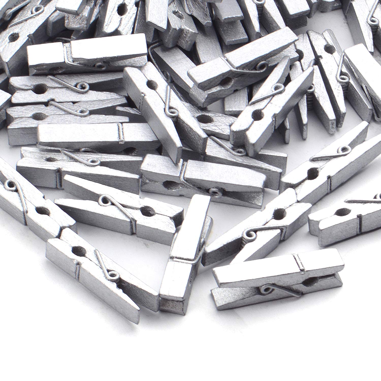 Jdesun 50 Pieces Photo Clips Mini Silver Wooden Picture Paper Clip Clothespins Peg for Office Home Arts